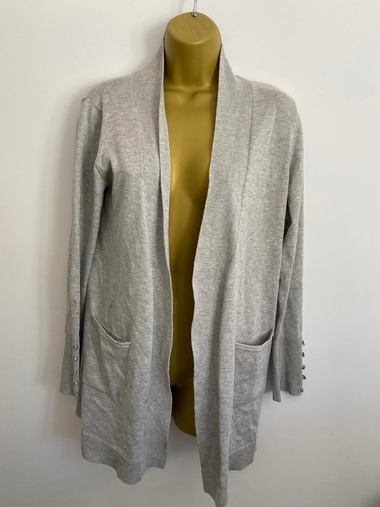 Primark Grey Cardigan - Silver Cuff Buttons & Pockets, Size Small (UK 10-12)