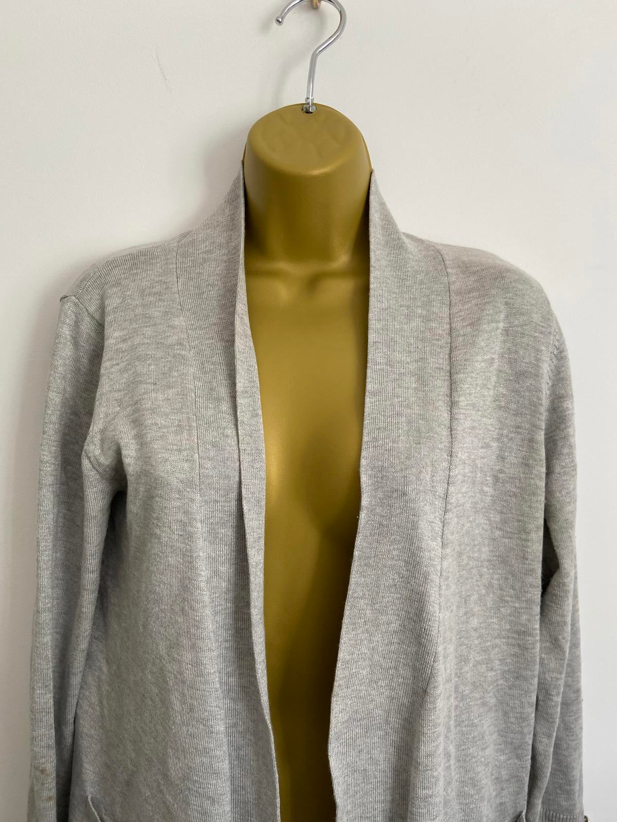 Primark Grey Cardigan - Silver Cuff Buttons & Pockets, Size Small (UK 10-12)