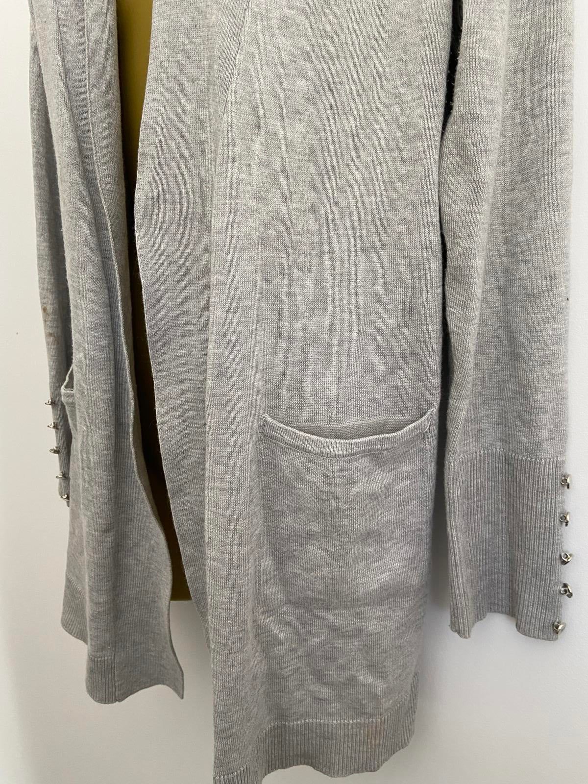Primark Grey Cardigan - Silver Cuff Buttons & Pockets, Size Small (UK 10-12)