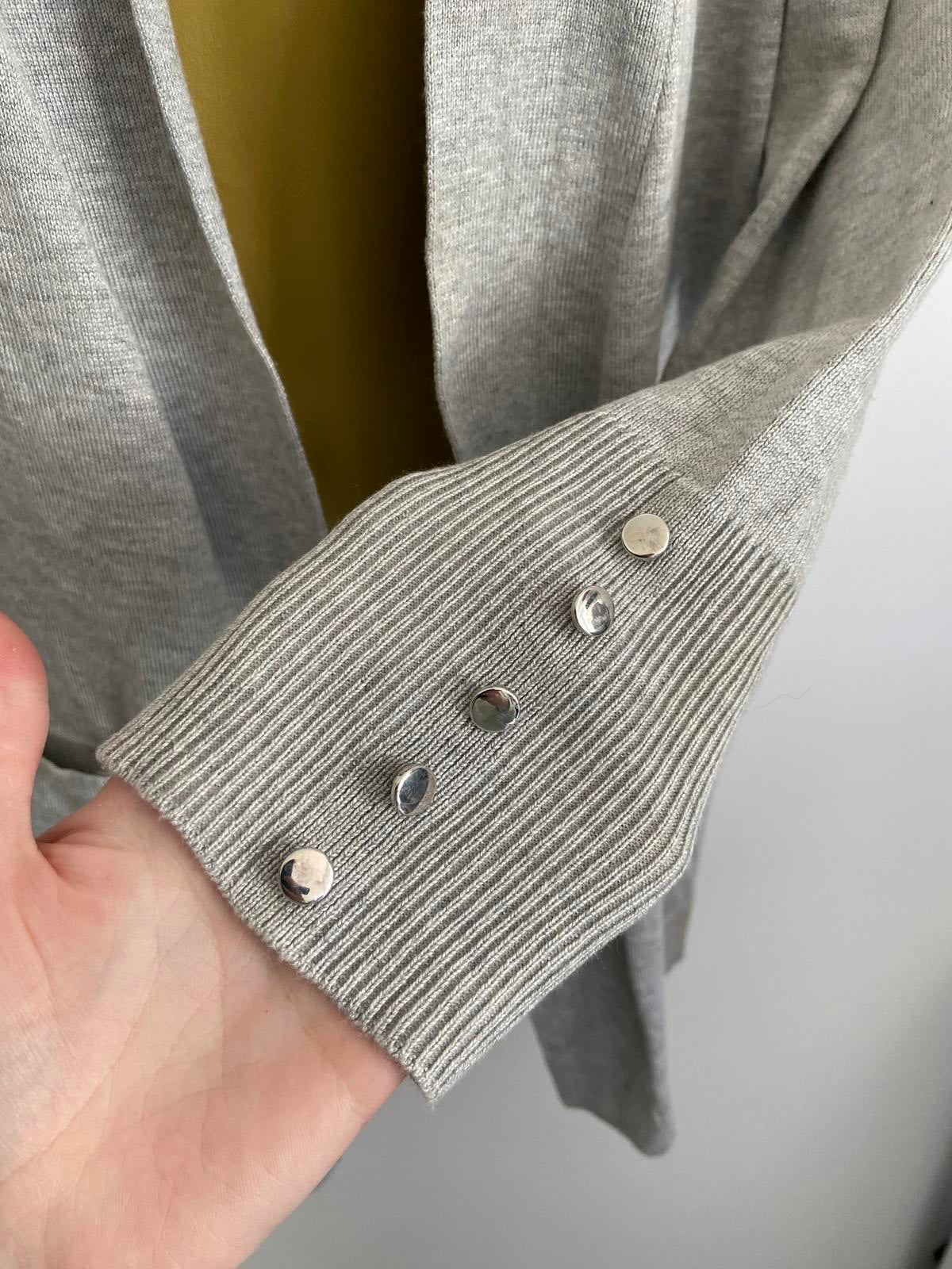 Primark Grey Cardigan - Silver Cuff Buttons & Pockets, Size Small (UK 10-12)