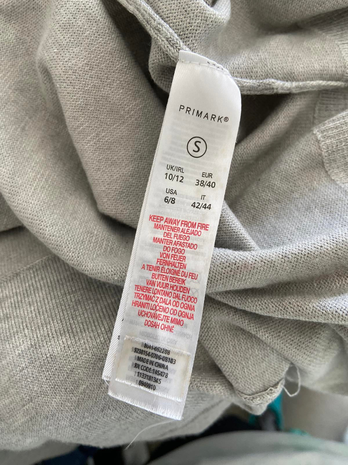 Primark Grey Cardigan - Silver Cuff Buttons & Pockets, Size Small (UK 10-12)