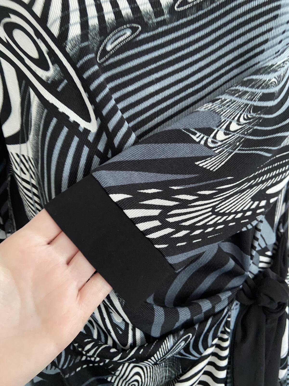Simon Jeffrey Black, White & Blue Abstract Side Tie Dress - Size 14