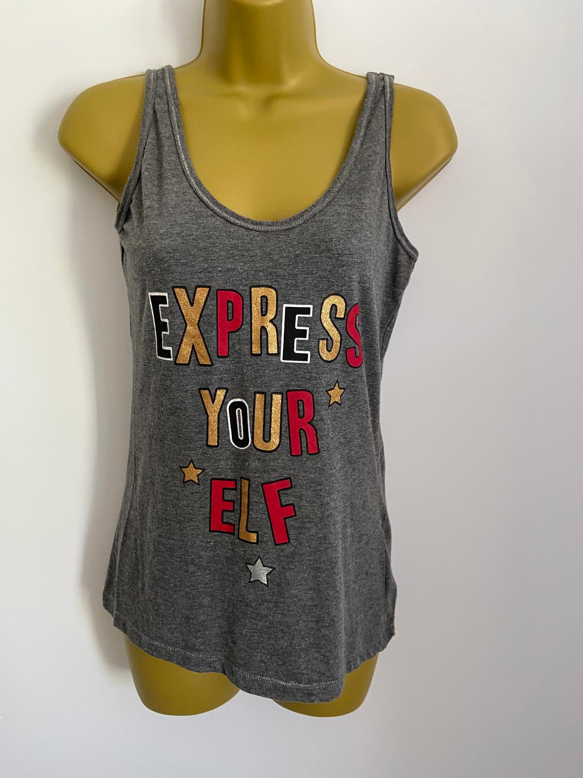 Size 10-12 M Grey Express Your Elf Christmas Vest Top Slogan Tank Sleeveless