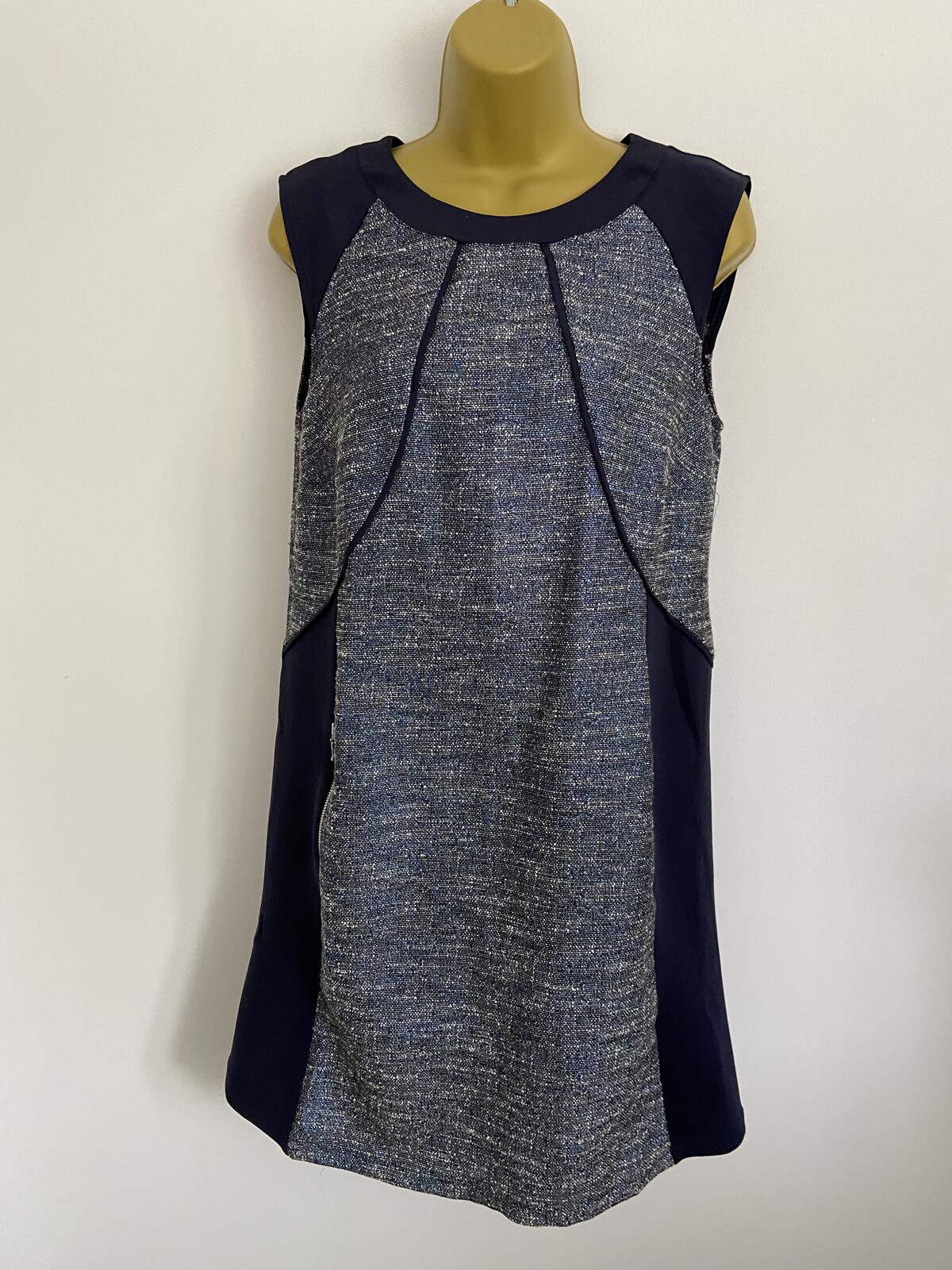 Dorothy Perkins Navy Metallic Panel Sleeveless Dress - Size 12