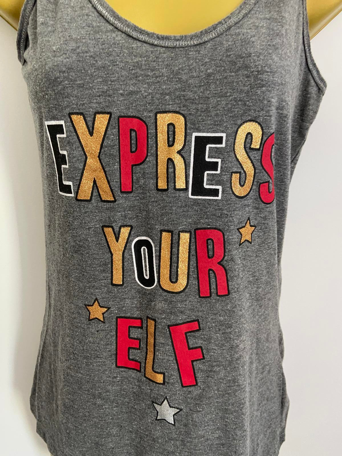 Size 10-12 M Grey Express Your Elf Christmas Vest Top Slogan Tank Sleeveless