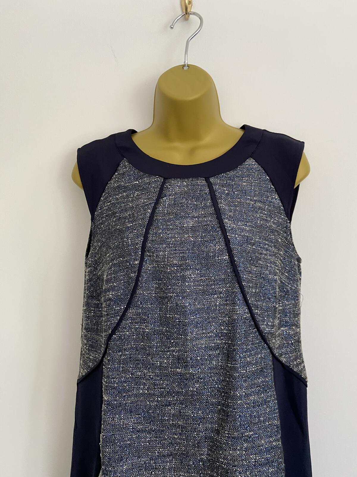 Dorothy Perkins Navy Metallic Panel Sleeveless Dress - Size 12