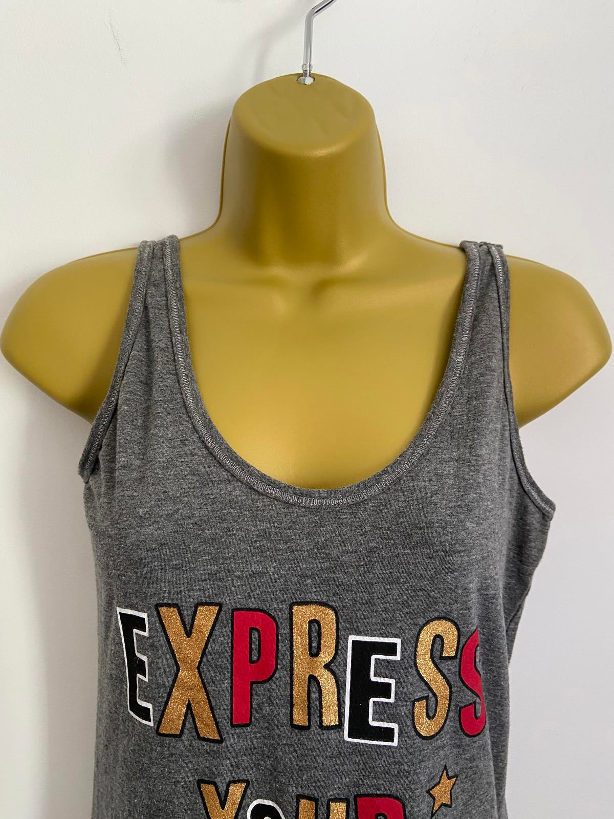 Size 10-12 M Grey Express Your Elf Christmas Vest Top Slogan Tank Sleeveless