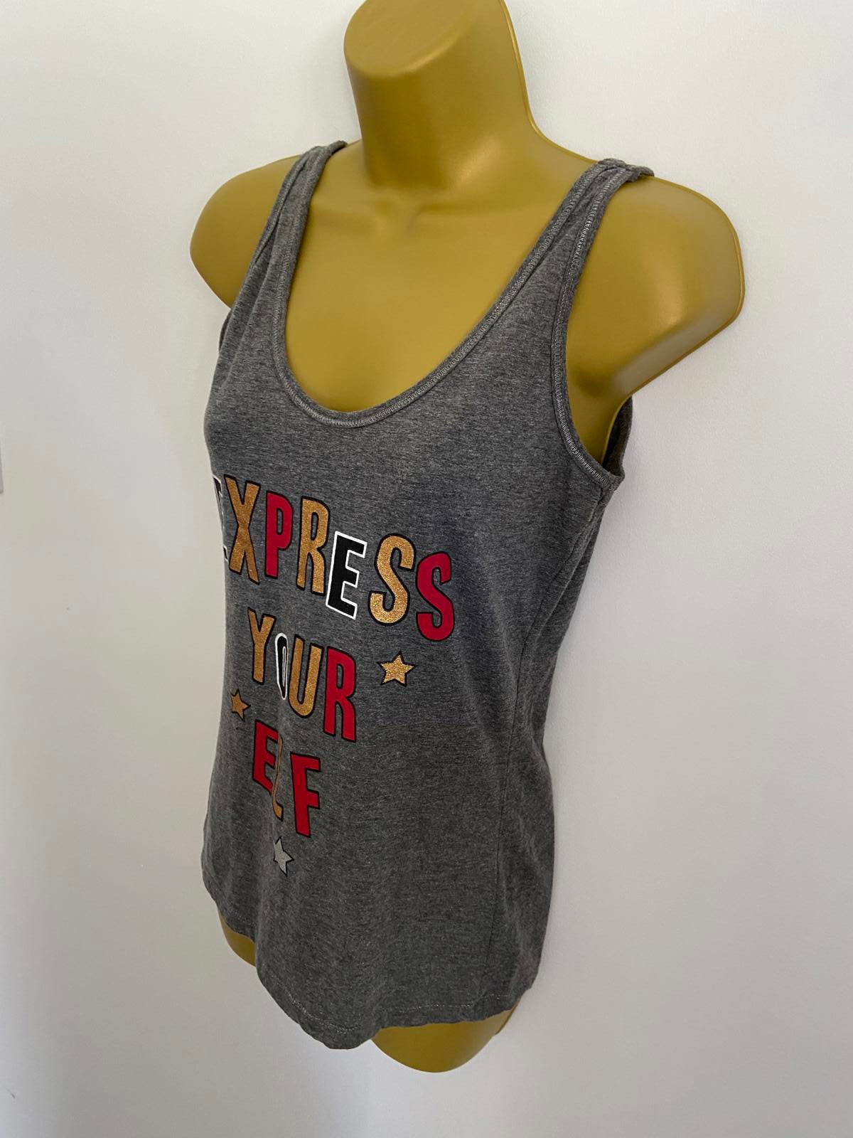 Size 10-12 M Grey Express Your Elf Christmas Vest Top Slogan Tank Sleeveless