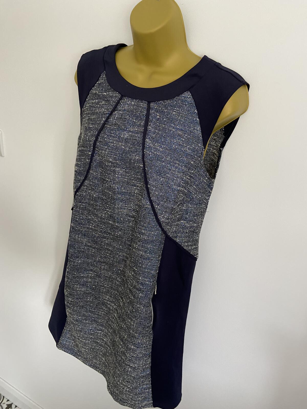 Dorothy Perkins Navy Metallic Panel Sleeveless Dress - Size 12