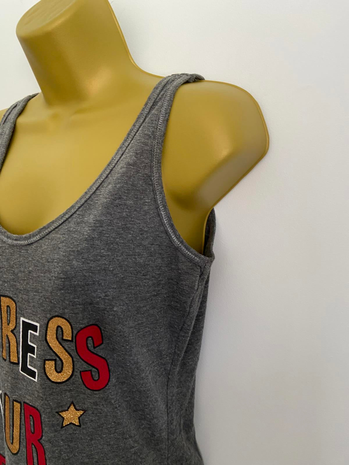 Size 10-12 M Grey Express Your Elf Christmas Vest Top Slogan Tank Sleeveless