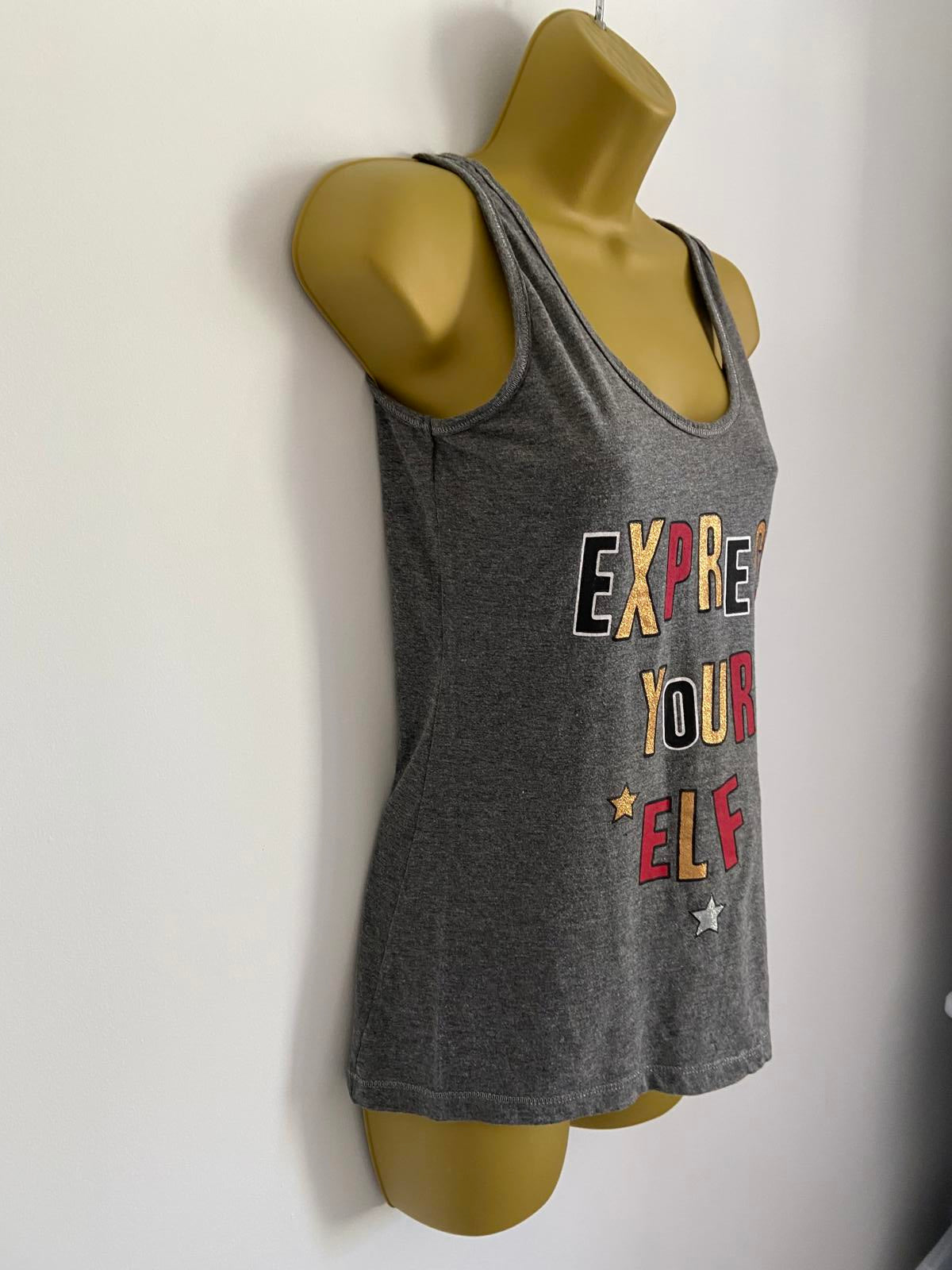 Size 10-12 M Grey Express Your Elf Christmas Vest Top Slogan Tank Sleeveless