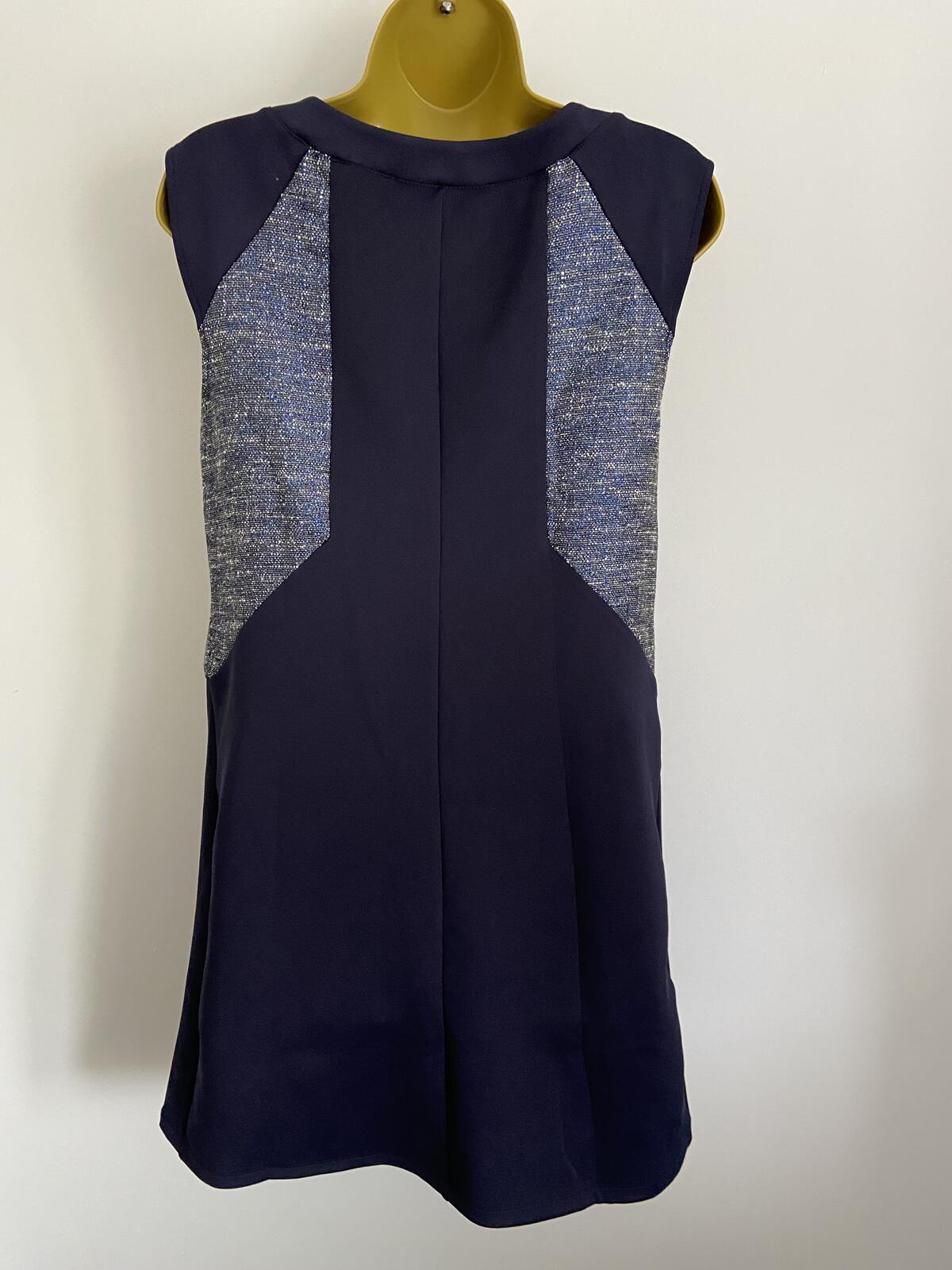 Dorothy Perkins Navy Metallic Panel Sleeveless Dress - Size 12