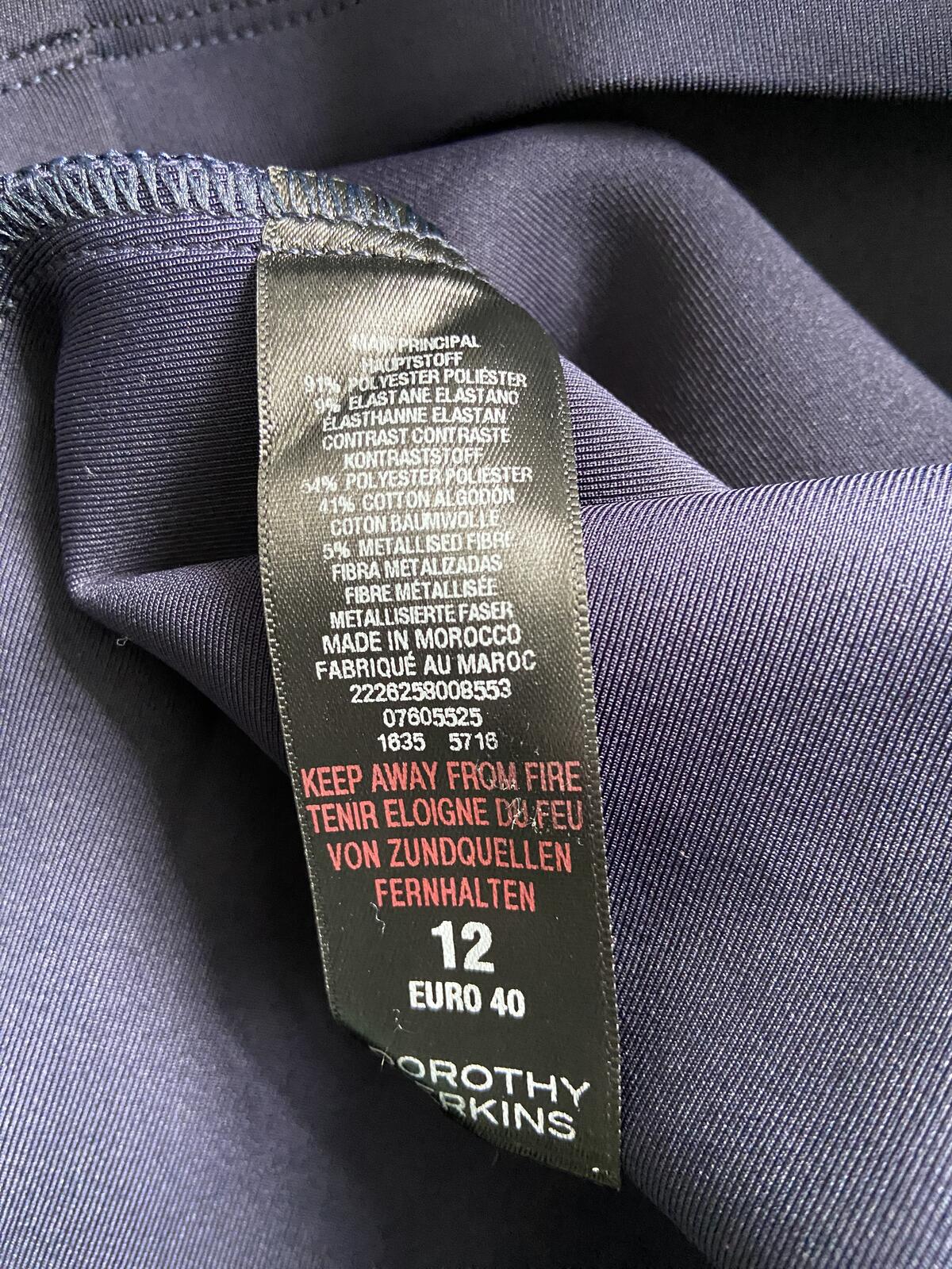 Dorothy Perkins Navy Metallic Panel Sleeveless Dress - Size 12