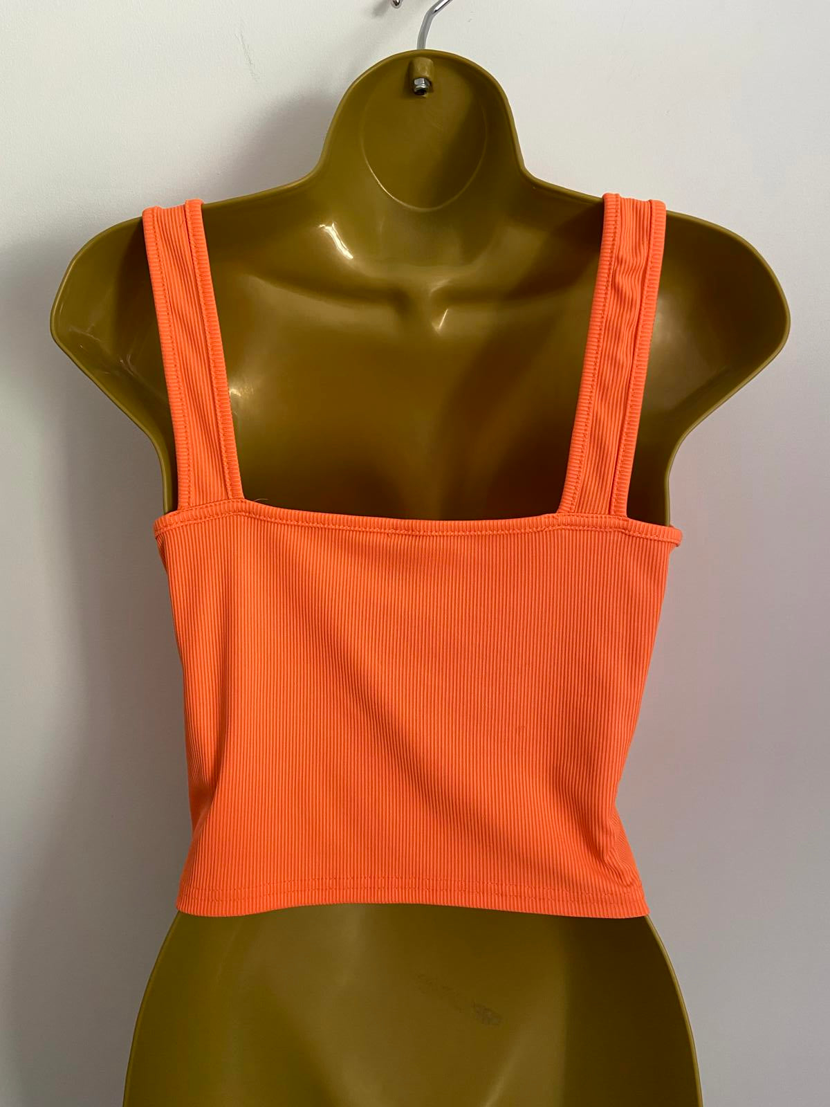Shein Size Large Orange Ribbed Crop Top V-Neck Sleeveless Vest Summer Tank
