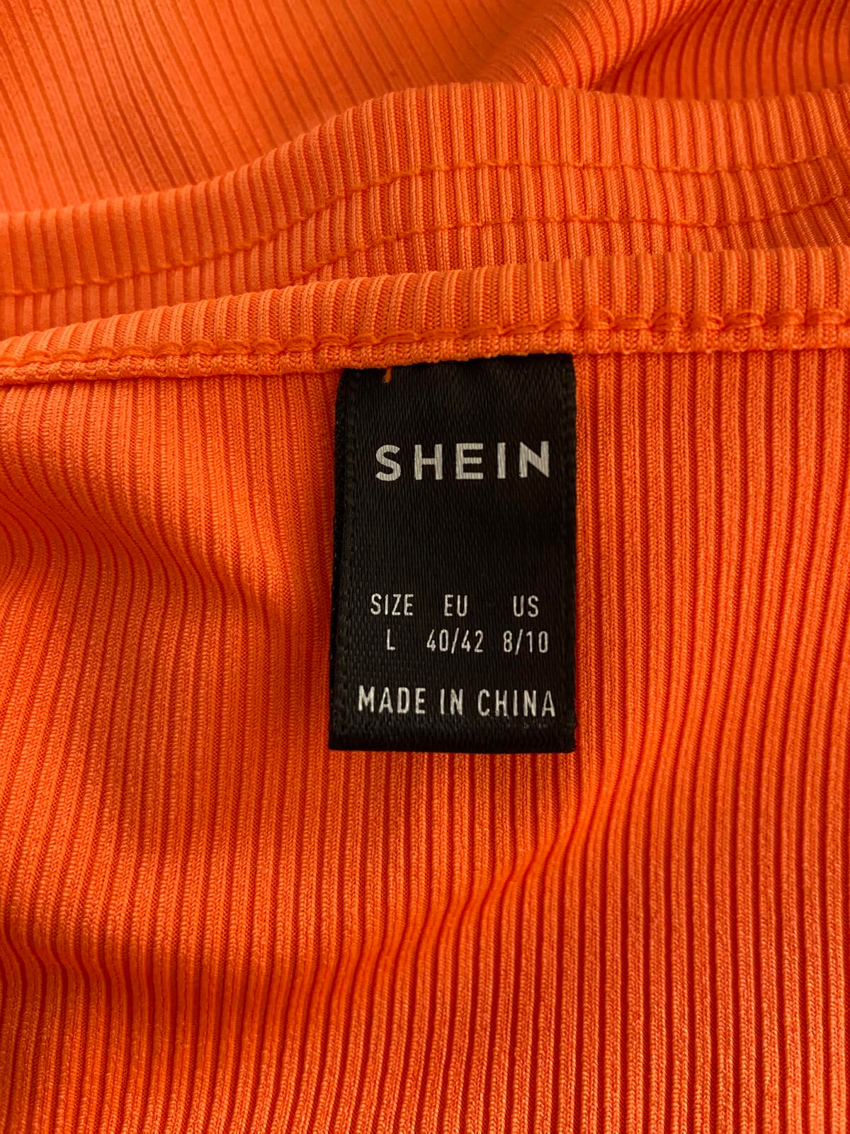 Shein Size Large Orange Ribbed Crop Top V-Neck Sleeveless Vest Summer Tank