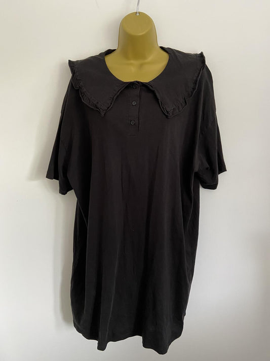 ASOS Design Black Cotton T-Shirt Dress with Oversized Collar - Size 10