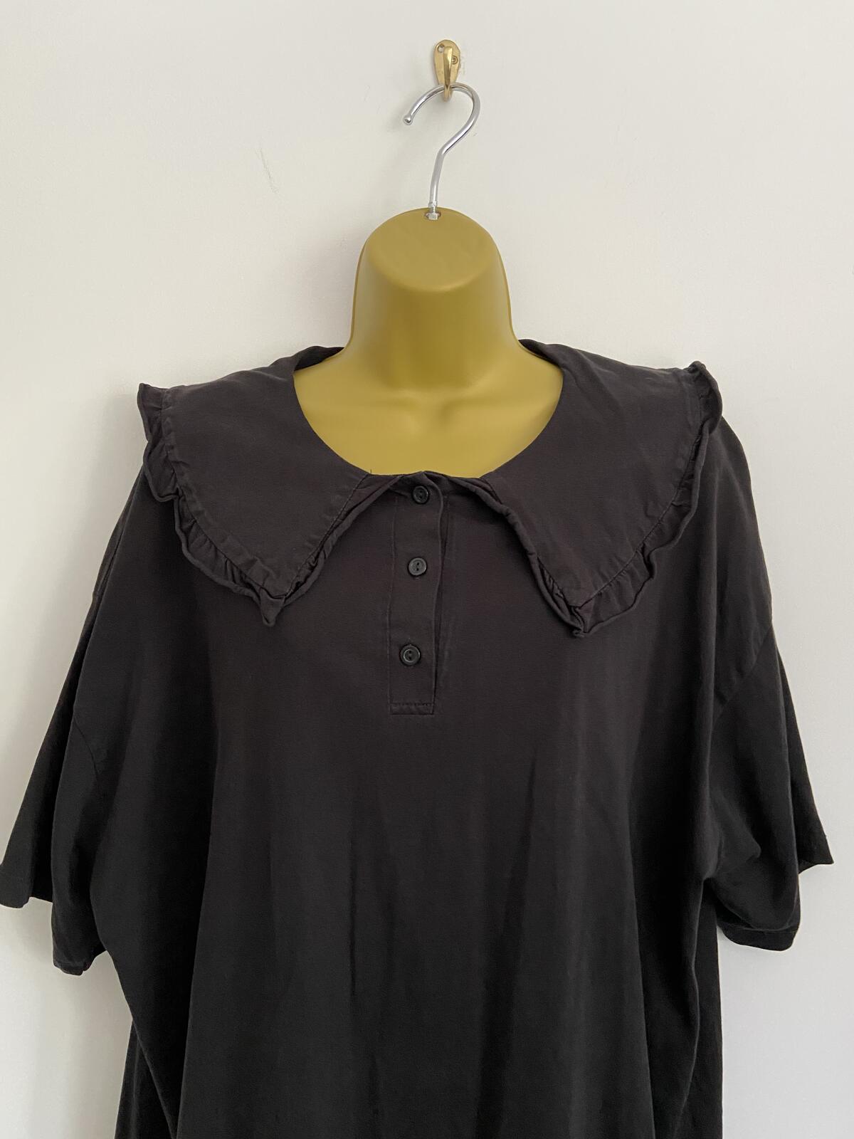 ASOS Design Black Cotton T-Shirt Dress with Oversized Collar - Size 10