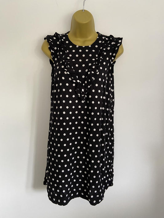 Dorothy Perkins Black & White Polka Dot Frill Summer Dress - Size 10