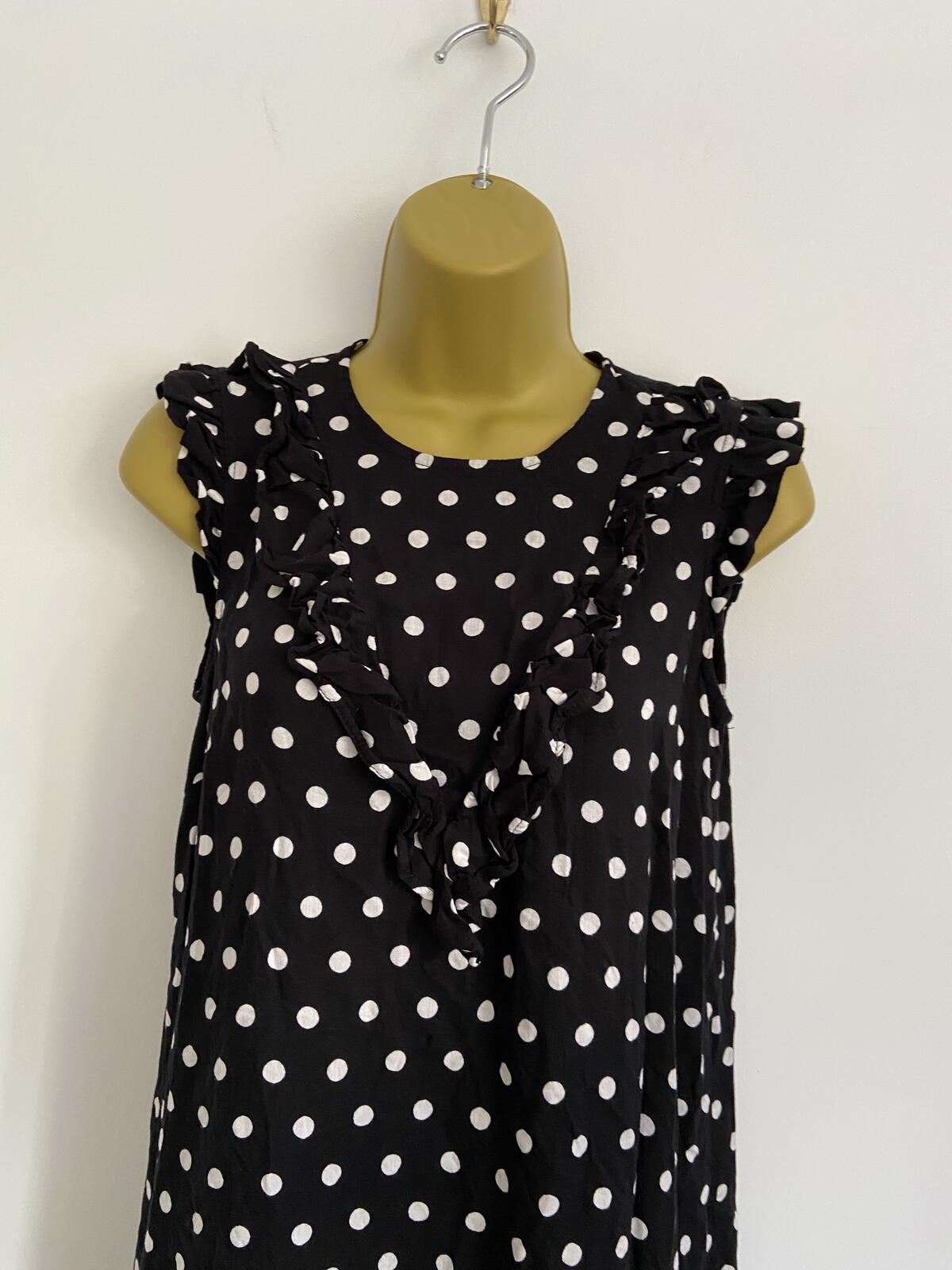 Dorothy Perkins Black & White Polka Dot Frill Summer Dress - Size 10
