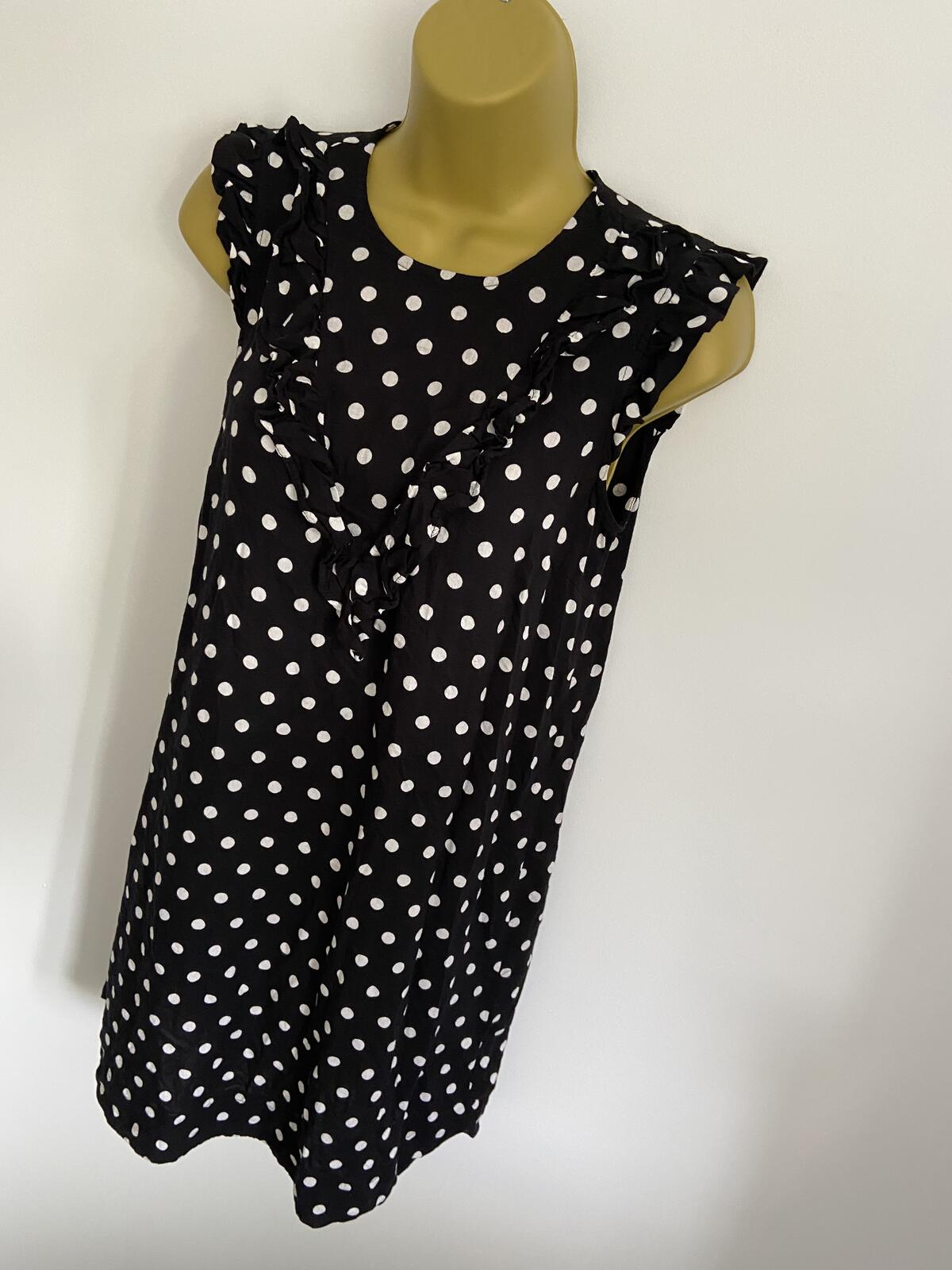Dorothy Perkins Black & White Polka Dot Frill Summer Dress - Size 10