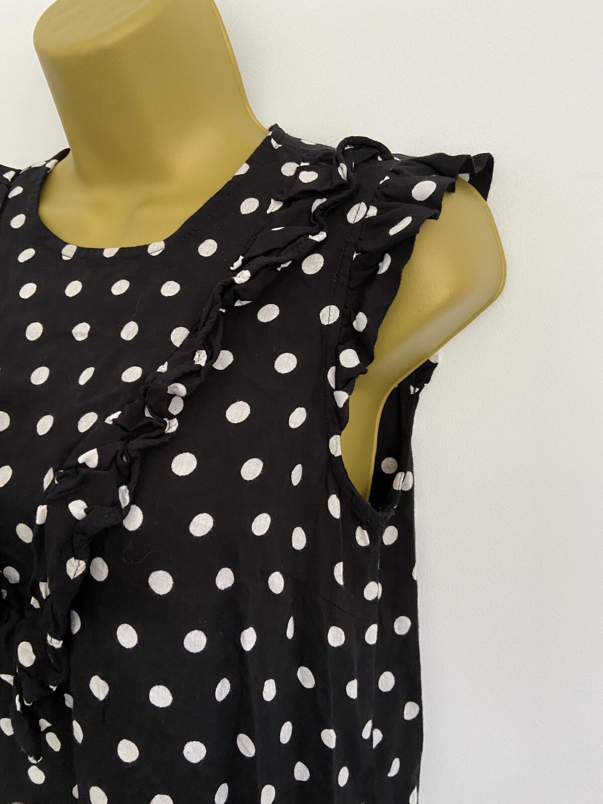 Dorothy Perkins Black & White Polka Dot Frill Summer Dress - Size 10