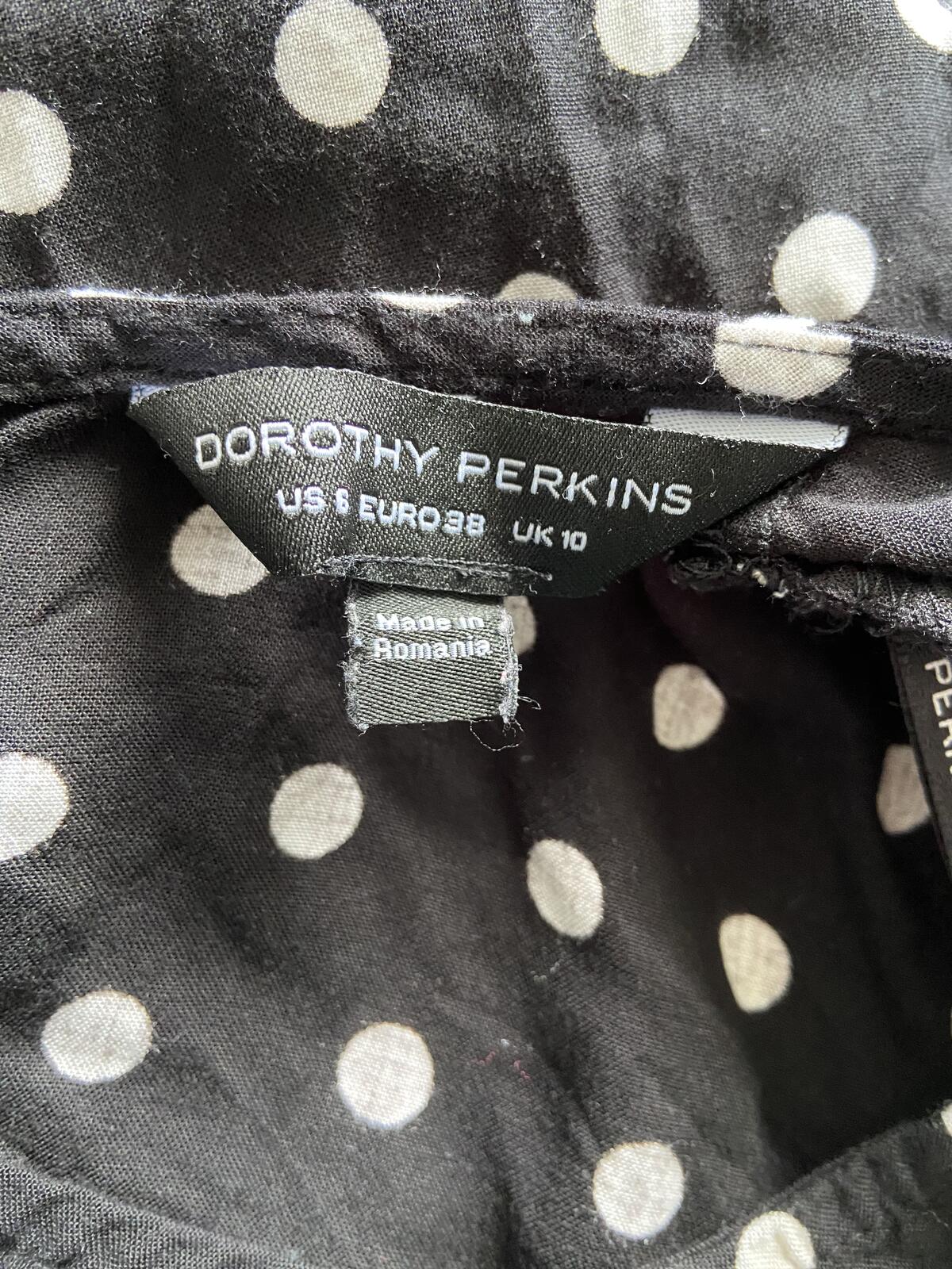 Dorothy Perkins Black & White Polka Dot Frill Summer Dress - Size 10