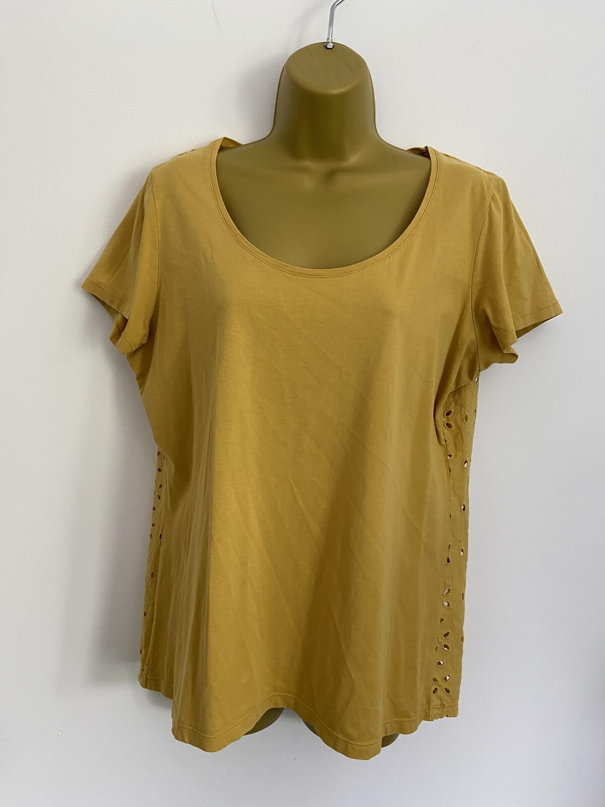 Avoca Anthology Yellow Embroidered Back Cotton T-Shirt - Size 14/16