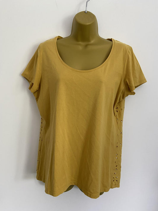 Avoca Anthology Yellow Embroidered Back Cotton T-Shirt - Size 14/16