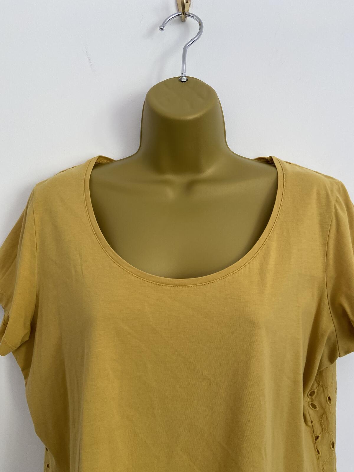 Avoca Anthology Yellow Embroidered Back Cotton T-Shirt - Size 14/16
