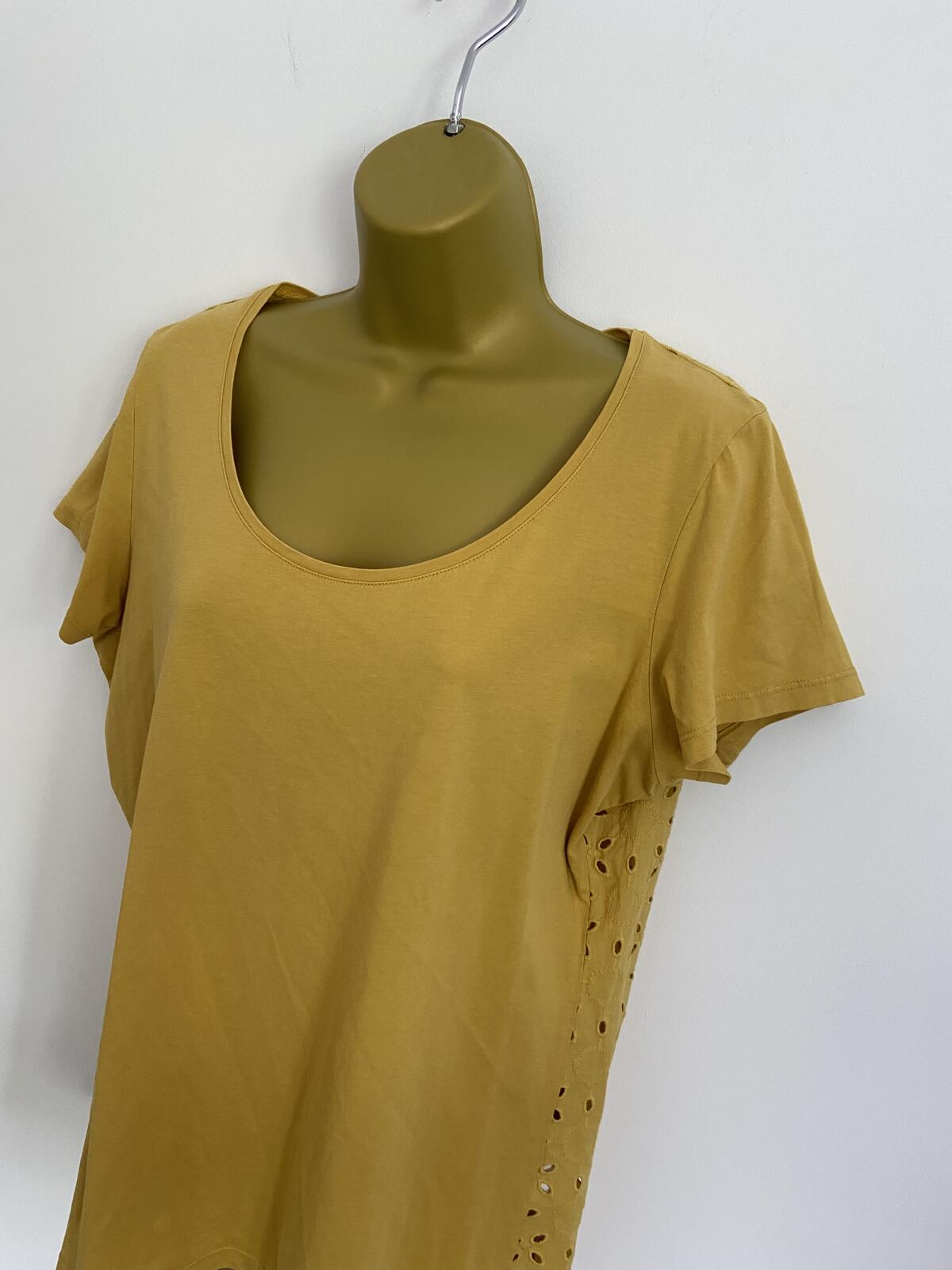 Avoca Anthology Yellow Embroidered Back Cotton T-Shirt - Size 14/16