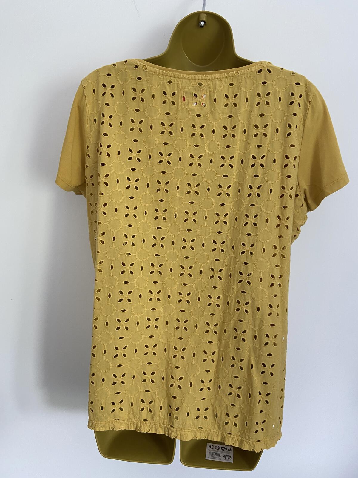 Avoca Anthology Yellow Embroidered Back Cotton T-Shirt - Size 14/16