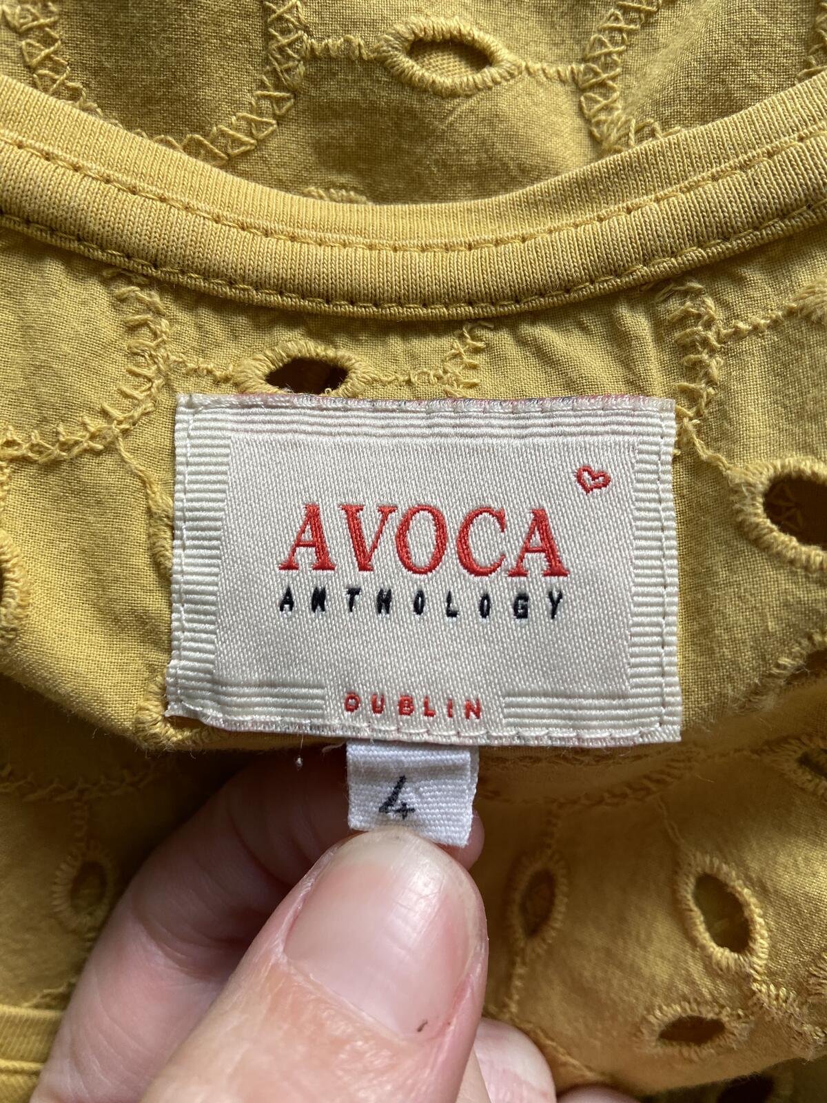 Avoca Anthology Yellow Embroidered Back Cotton T-Shirt - Size 14/16