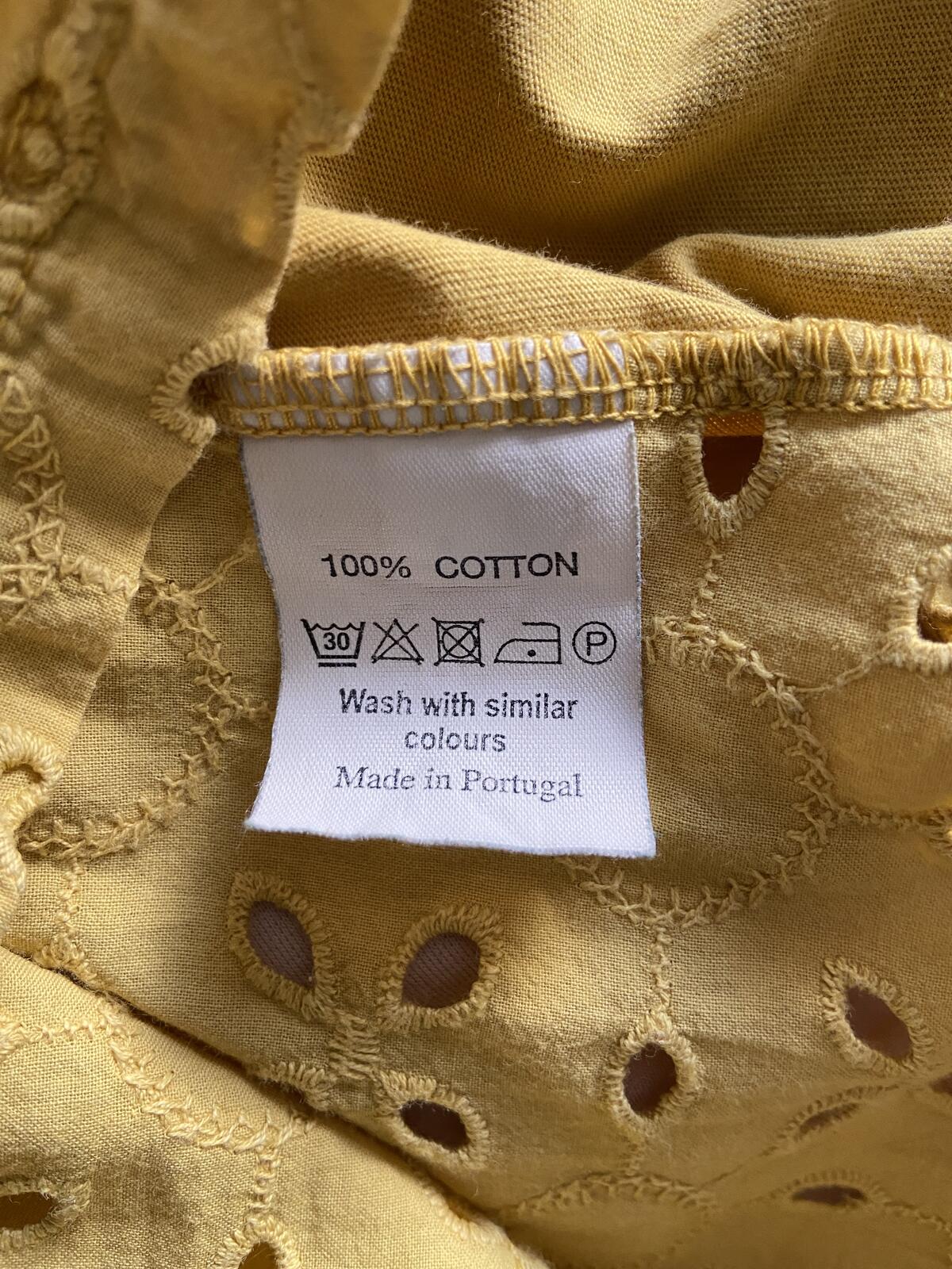Avoca Anthology Yellow Embroidered Back Cotton T-Shirt - Size 14/16