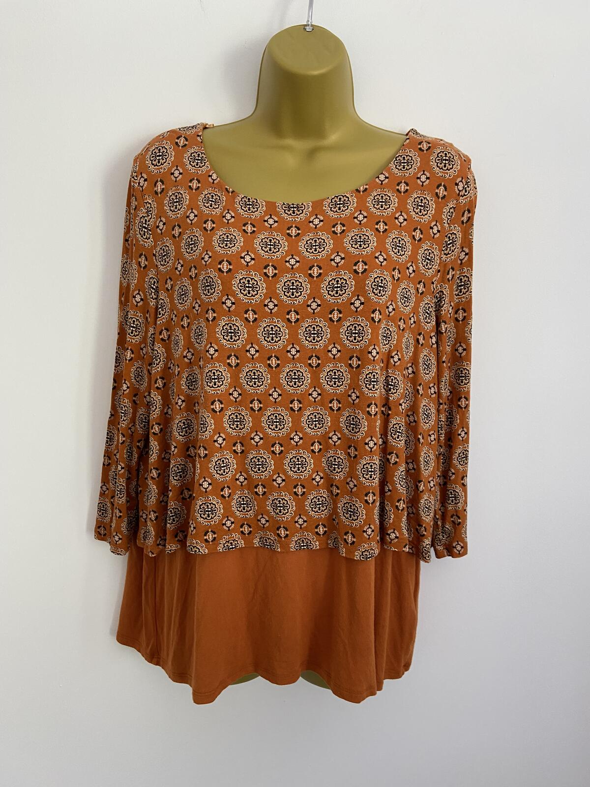 Tu Orange Moroccan Print Double Layer Top - Size 14