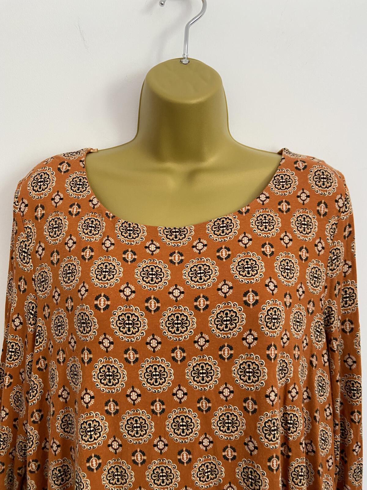 Tu Orange Moroccan Print Double Layer Top - Size 14