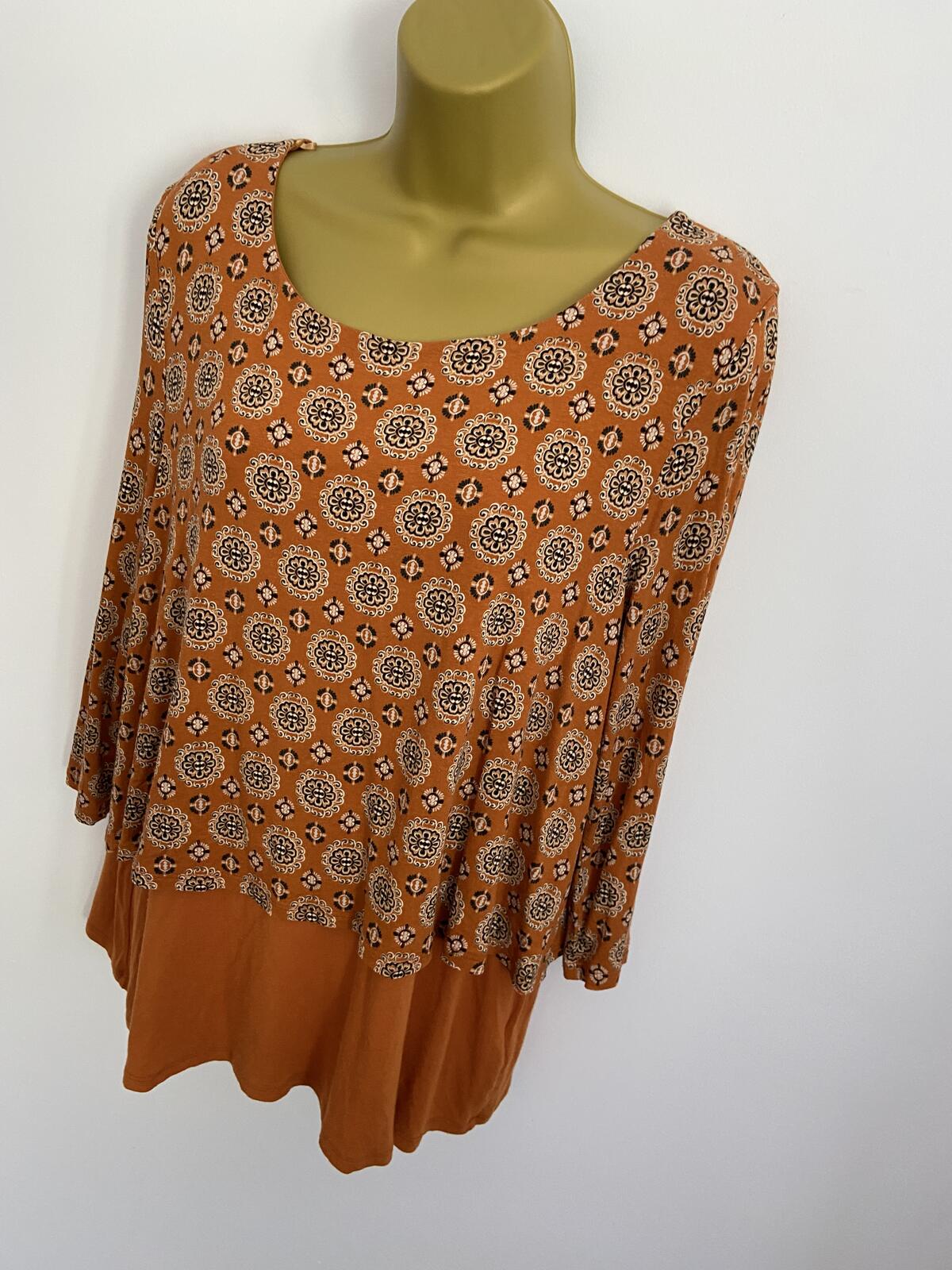 Tu Orange Moroccan Print Double Layer Top - Size 14
