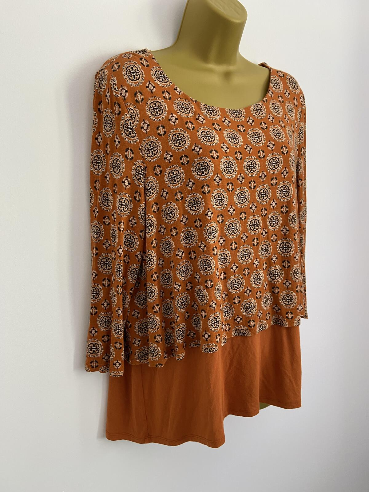 Tu Orange Moroccan Print Double Layer Top - Size 14