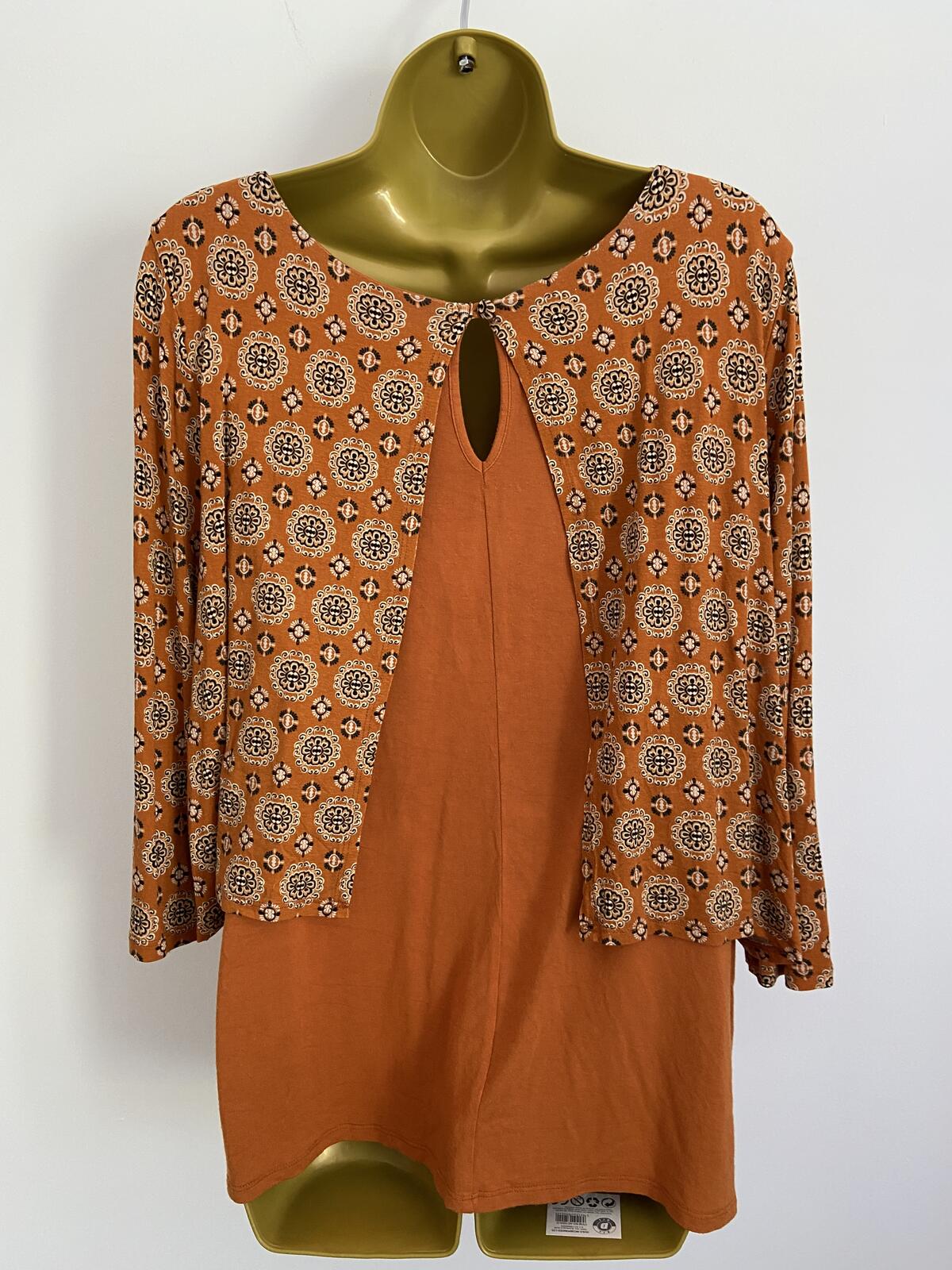 Tu Orange Moroccan Print Double Layer Top - Size 14