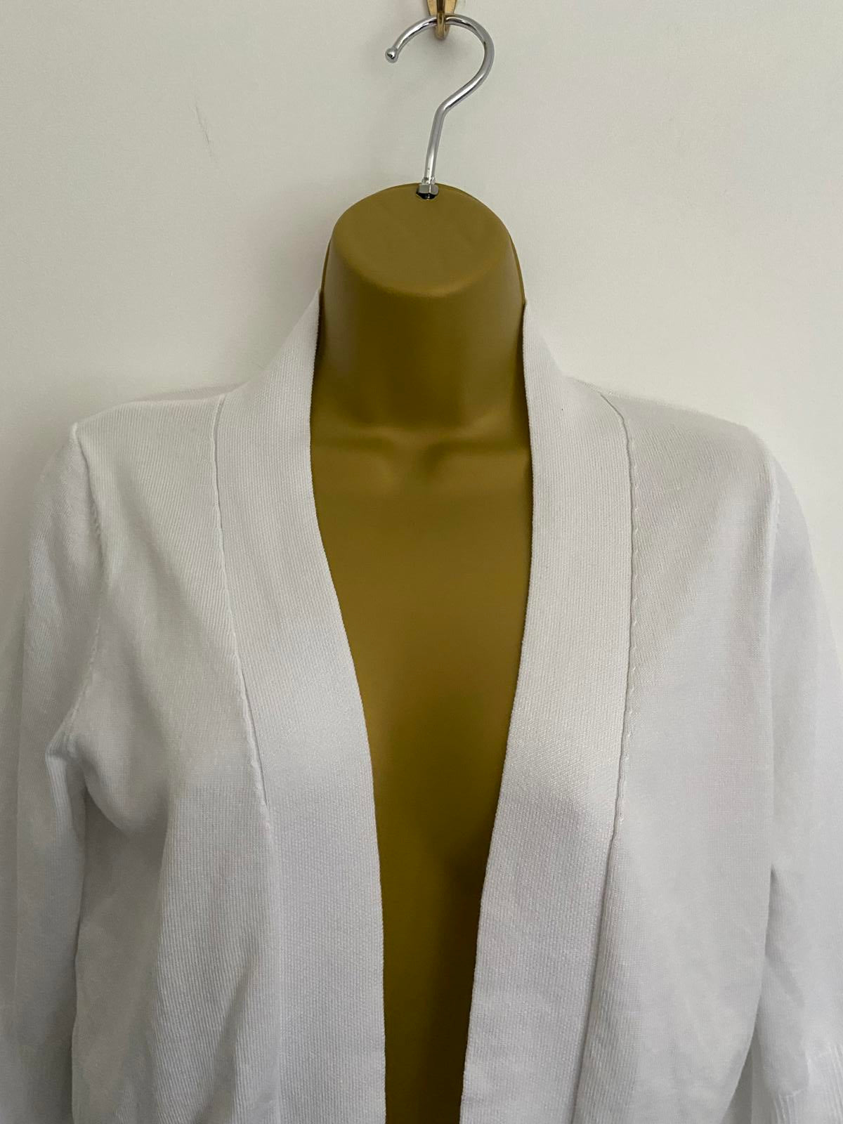 White Knit Cardigan - Short Sleeve, Open Front, Size Small