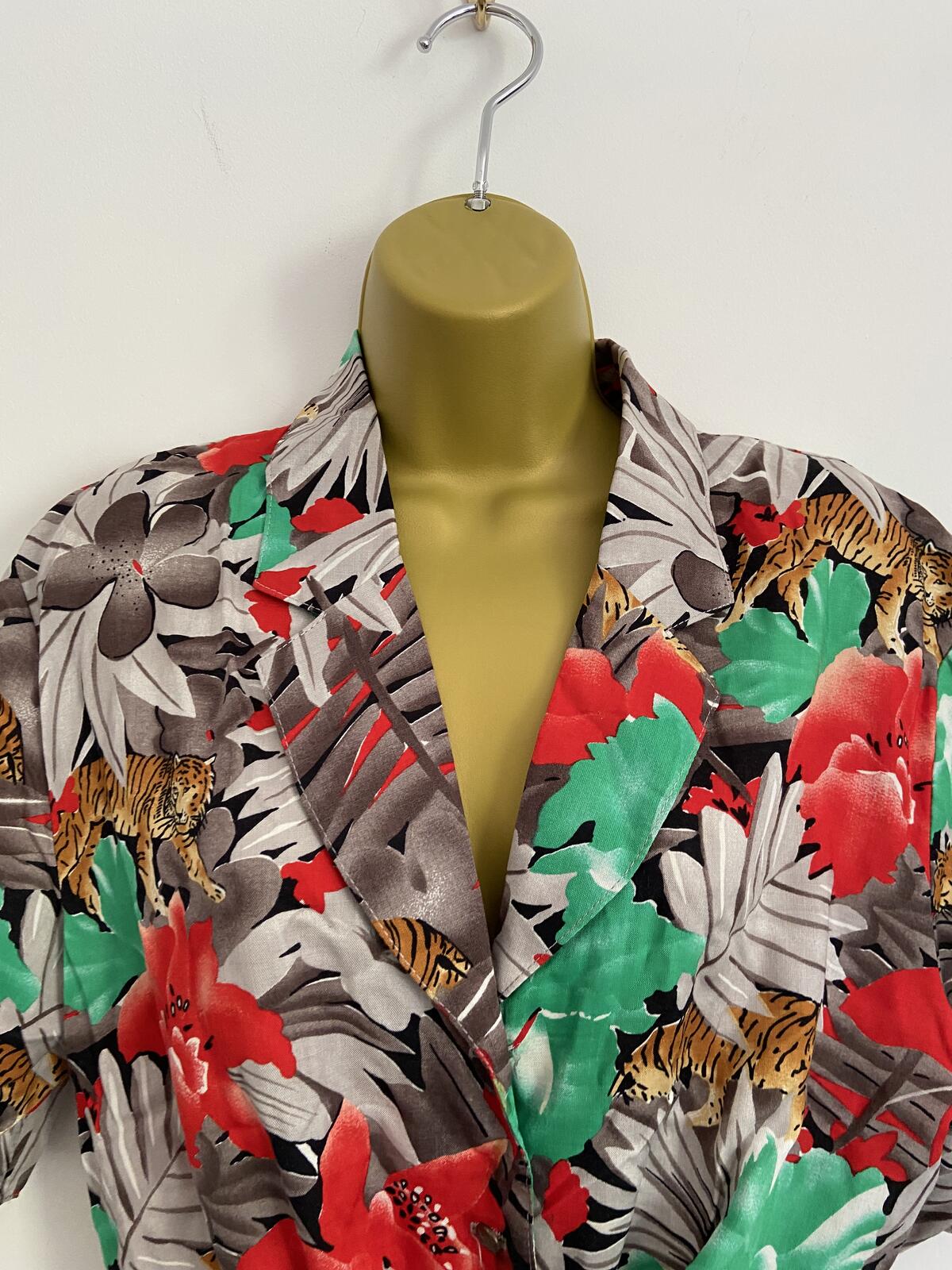 Etam Floral & Tiger Print Boxy Tie-Front Shirt - Size 16