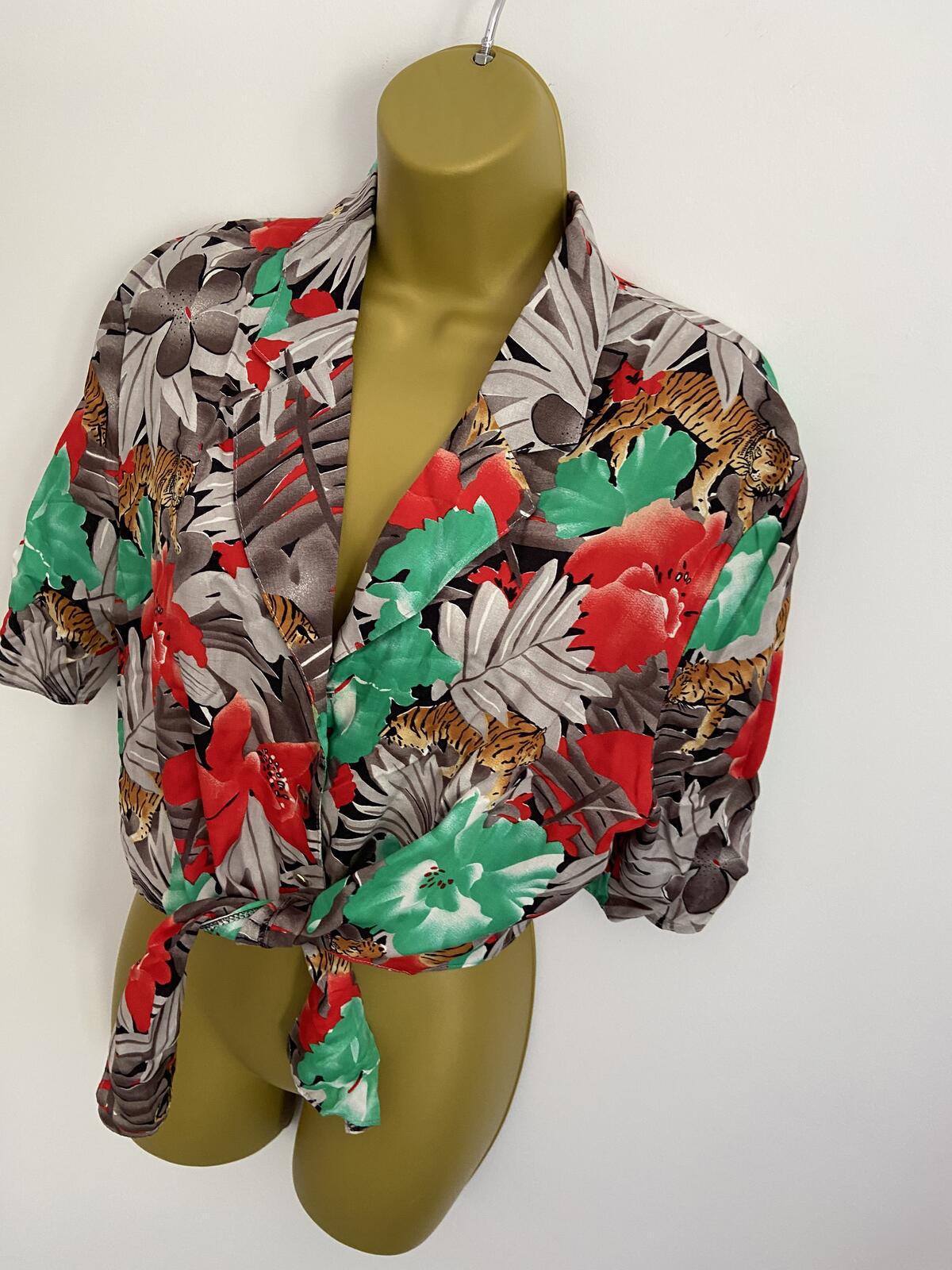 Etam Floral & Tiger Print Boxy Tie-Front Shirt - Size 16