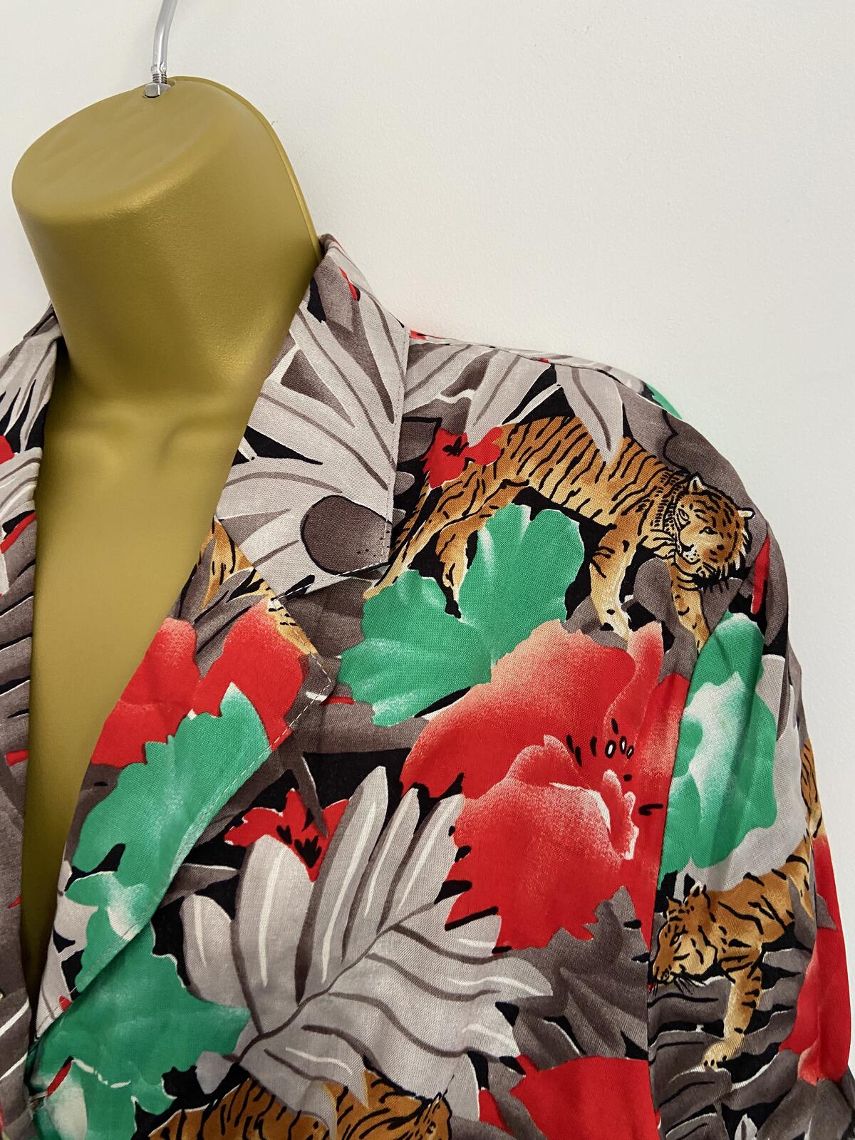 Etam Floral & Tiger Print Boxy Tie-Front Shirt - Size 16