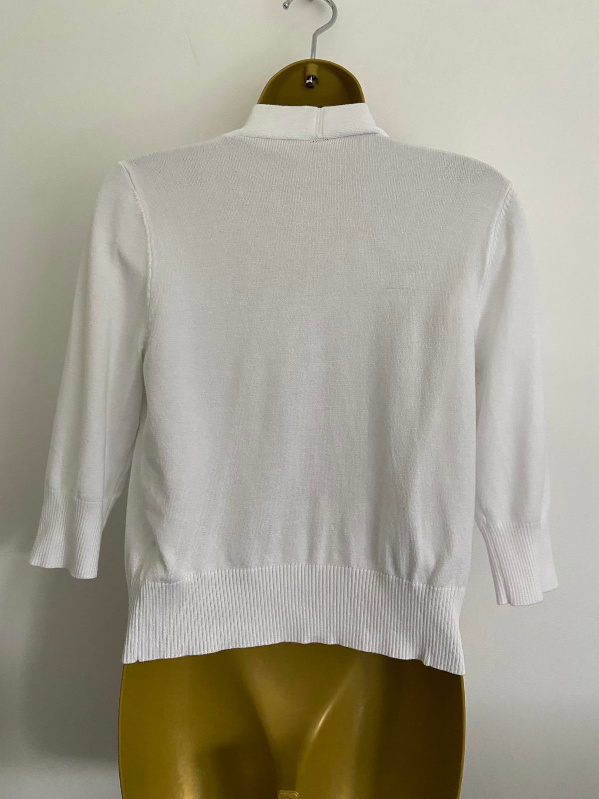 White Knit Cardigan - Short Sleeve, Open Front, Size Small
