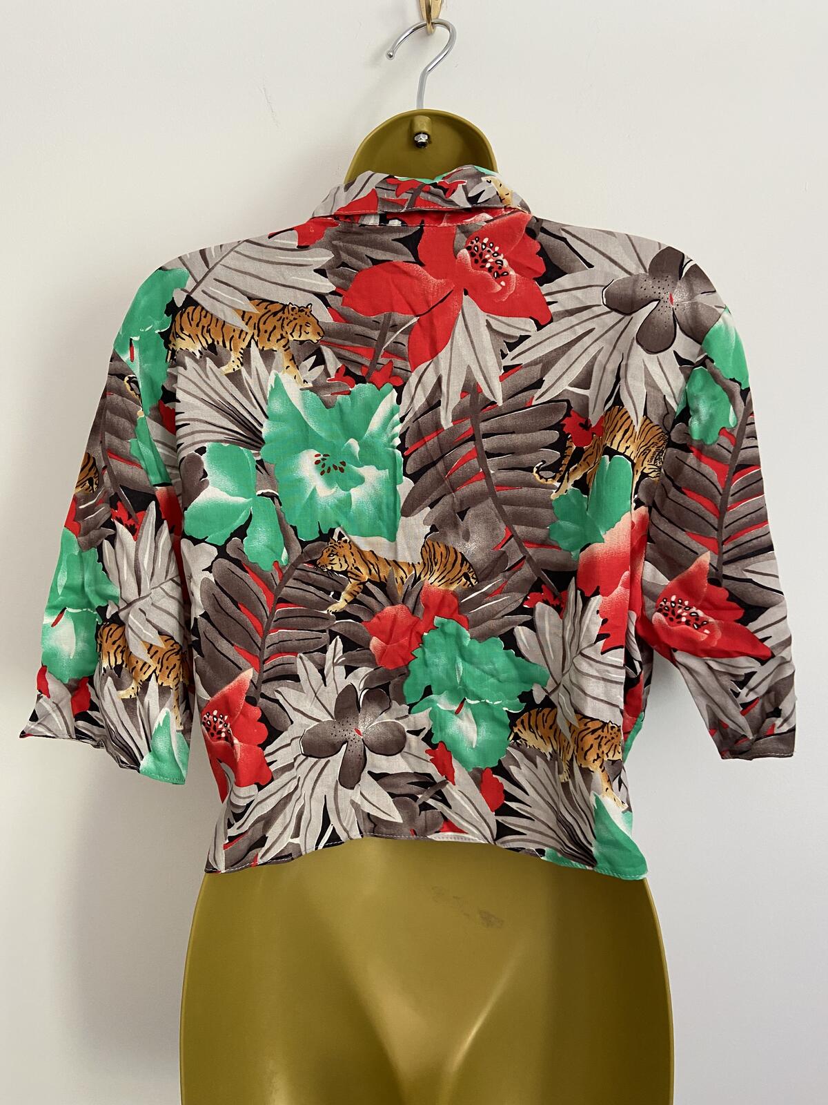 Etam Floral & Tiger Print Boxy Tie-Front Shirt - Size 16