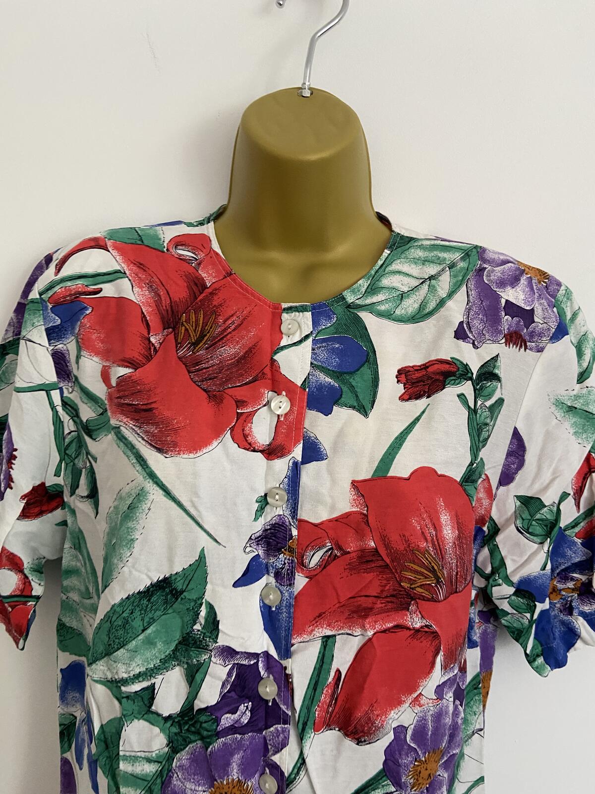St Michael Floral Button-Front Short Sleeve Blouse - UK Size 10