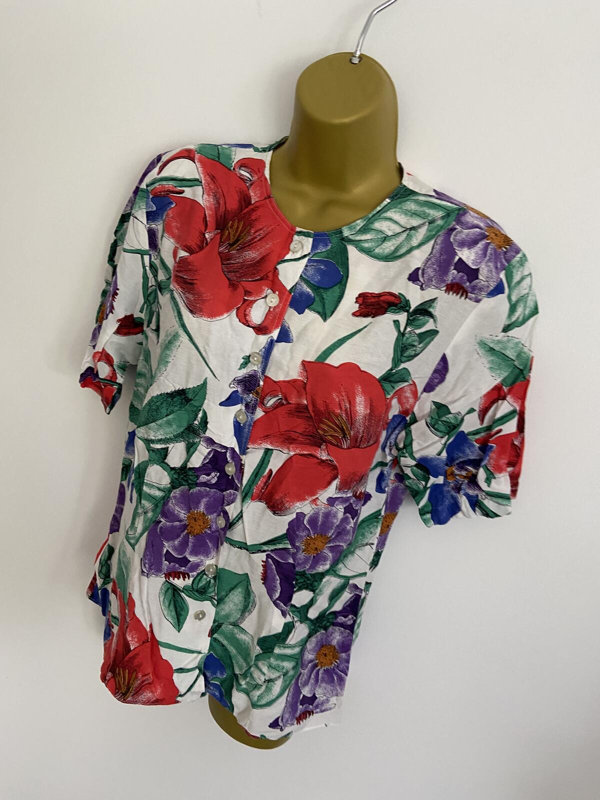St Michael Floral Button-Front Short Sleeve Blouse - UK Size 10