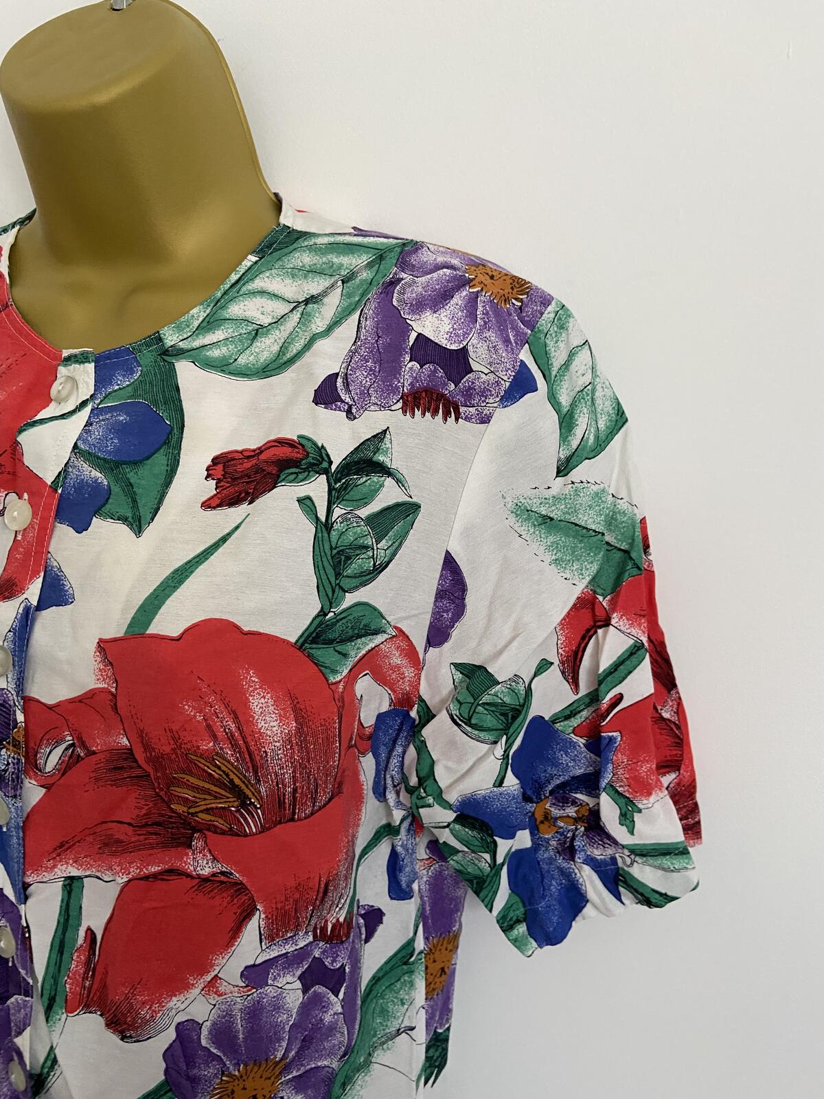 St Michael Floral Button-Front Short Sleeve Blouse - UK Size 10