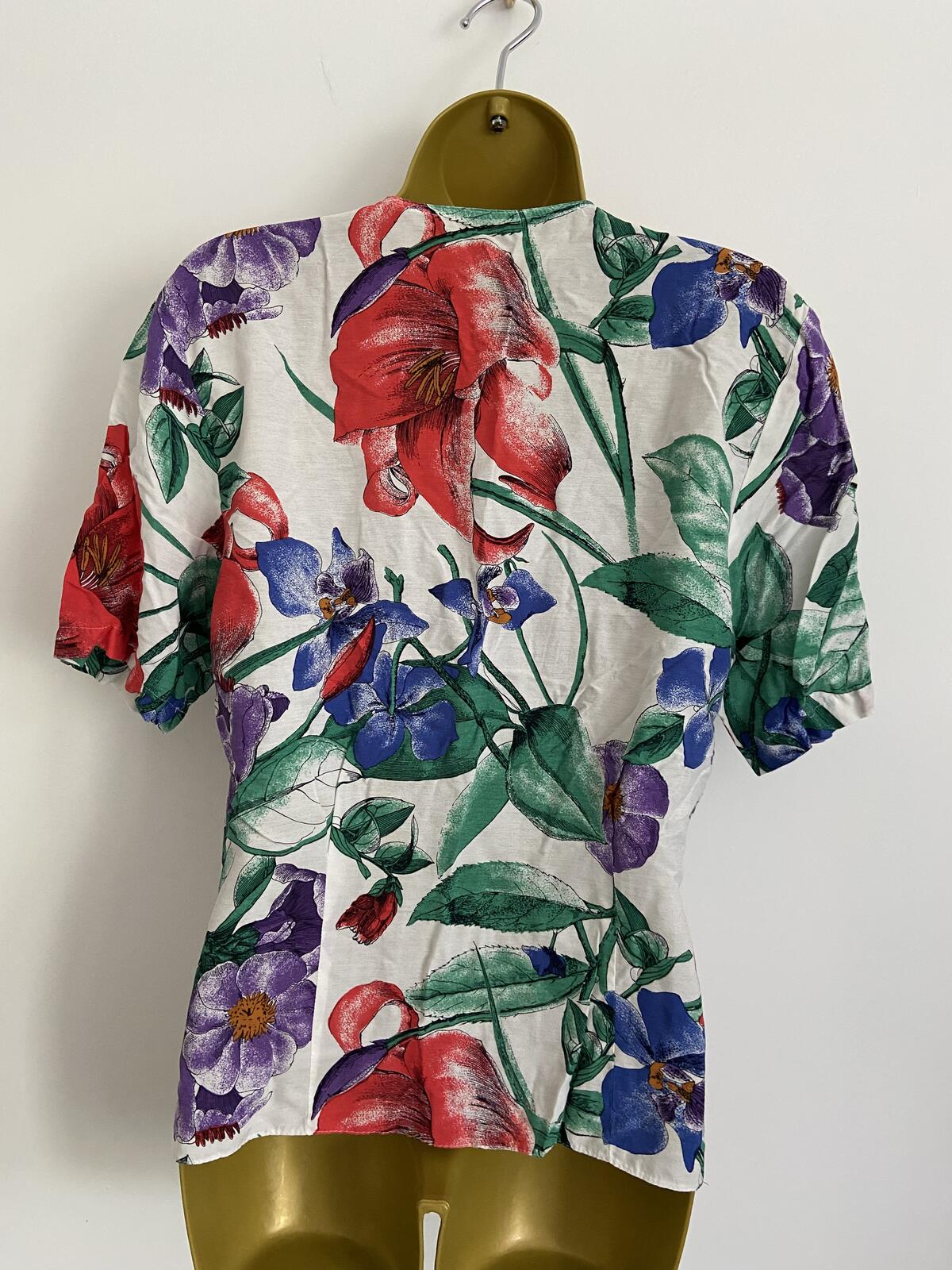 St Michael Floral Button-Front Short Sleeve Blouse - UK Size 10