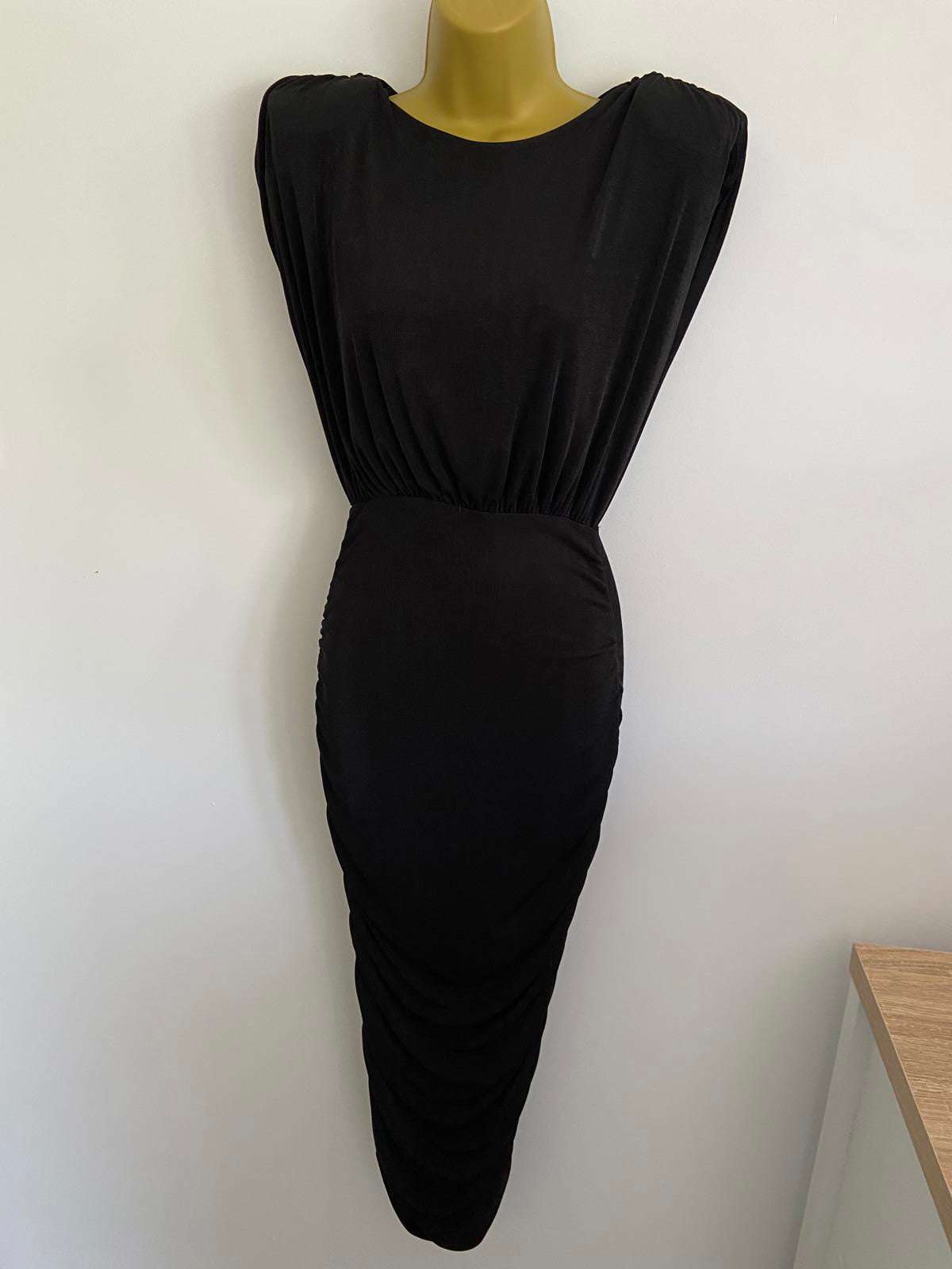Be Beau Black Fitted Bodycon Dress - Sleeveless, Shoulder Pads, UK Size 8