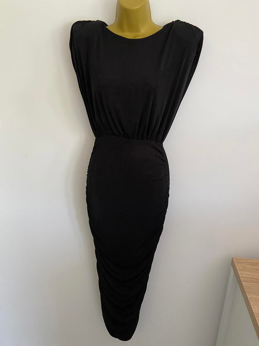 Be Beau Black Fitted Bodycon Dress - Sleeveless, Shoulder Pads, UK Size 8
